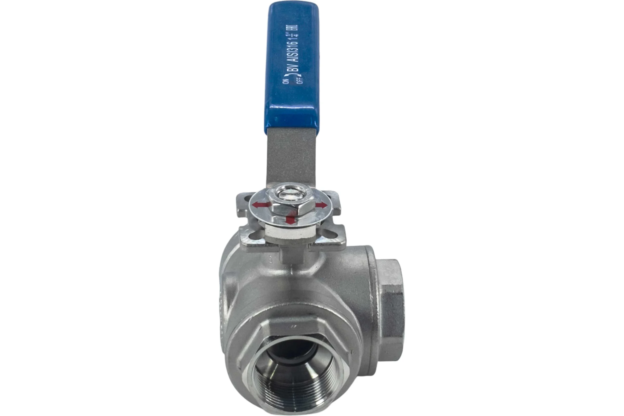 Кран шаровый трехходовой (T-тип) нержавеющий NEWKEY AISI316 DN32 (1_1/4"), (CF8M), PN40 NK-BTt32/6