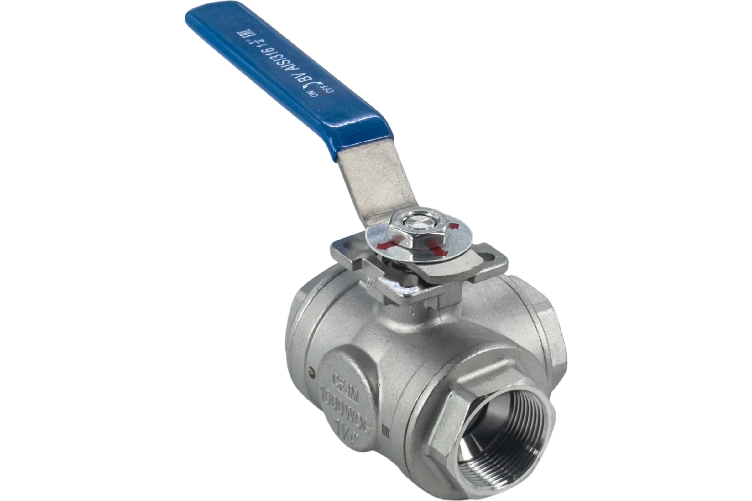 Кран шаровый трехходовой (T-тип) нержавеющий NEWKEY AISI316 DN32 (1_1/4"), (CF8M), PN40 NK-BTt32/6