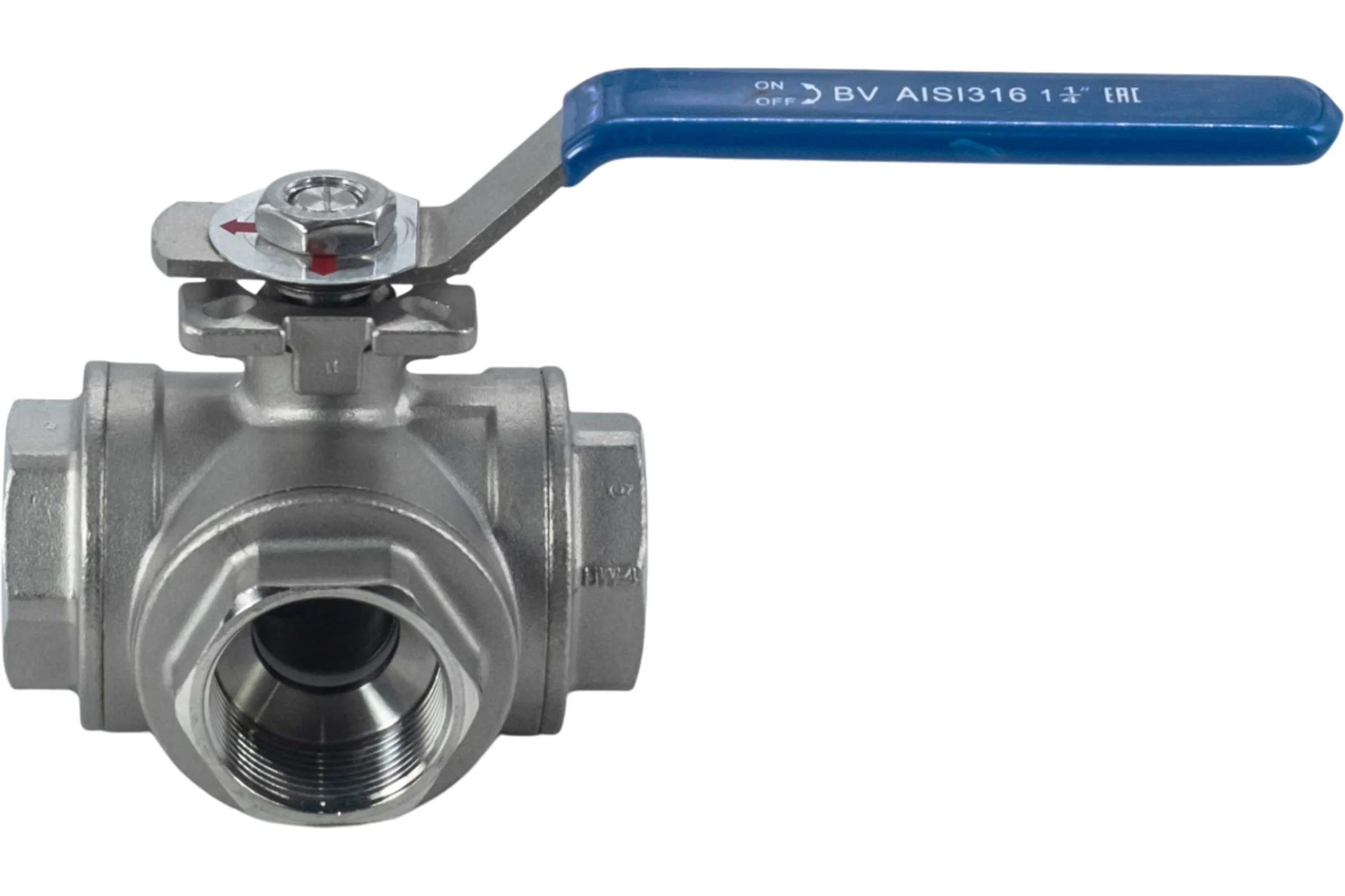 Кран шаровый трехходовой (T-тип) нержавеющий NEWKEY AISI316 DN32 (1_1/4"), (CF8M), PN40 NK-BTt32/6