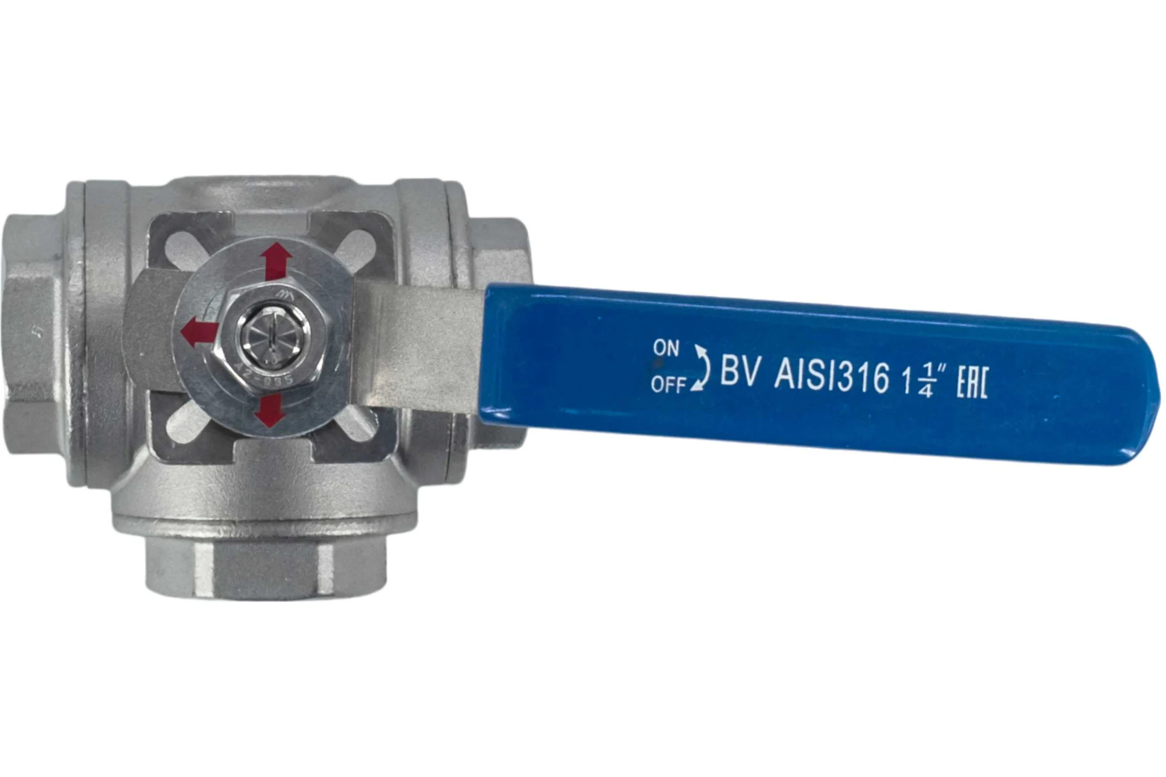 Кран шаровый трехходовой (T-тип) нержавеющий NEWKEY AISI316 DN32 (1_1/4"), (CF8M), PN40 NK-BTt32/6