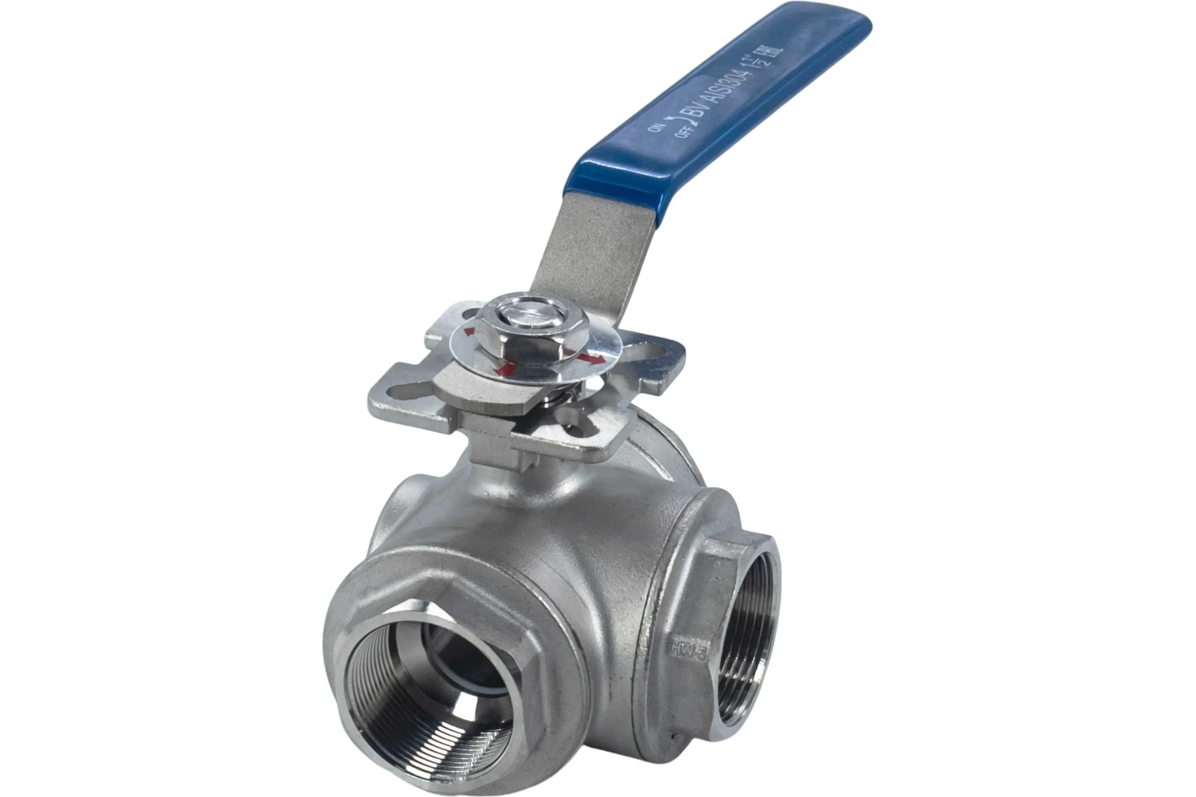 Кран шаровый трехходовой (T-тип) нержавеющий NEWKEY AISI304 DN32 (1_1/4"), (CF8), PN40 NK-BTt32/4