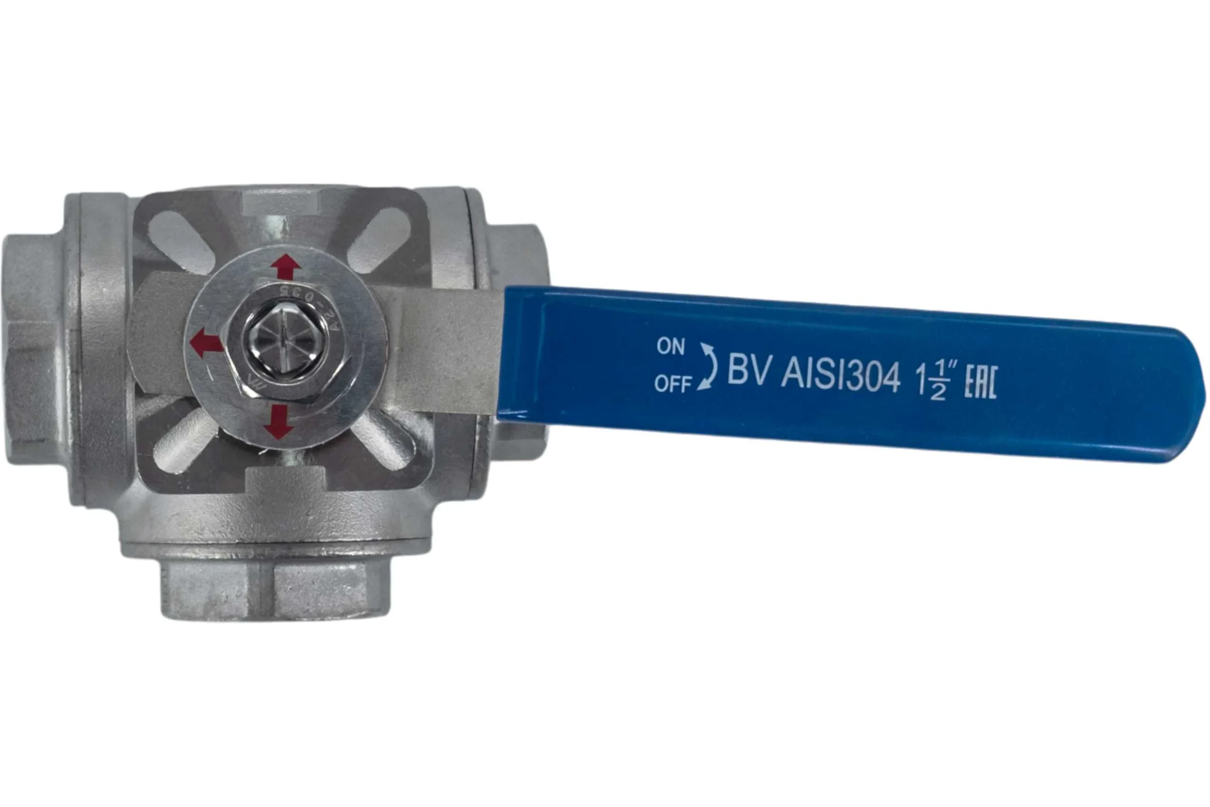 Кран шаровый трехходовой (T-тип) нержавеющий NEWKEY AISI304 DN32 (1_1/4"), (CF8), PN40 NK-BTt32/4