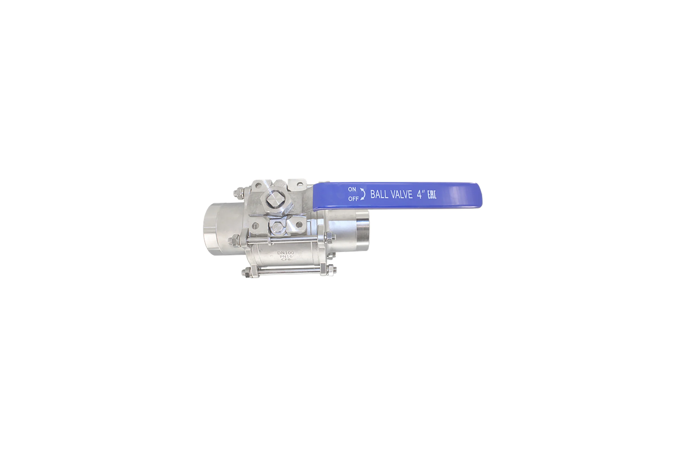 Кран шаровый приварной трехсоставной NEWKEY под привод нержавеющий (3PC), AISI304 DN100 (4"), (CF8), PN16 NK-BEp100/4