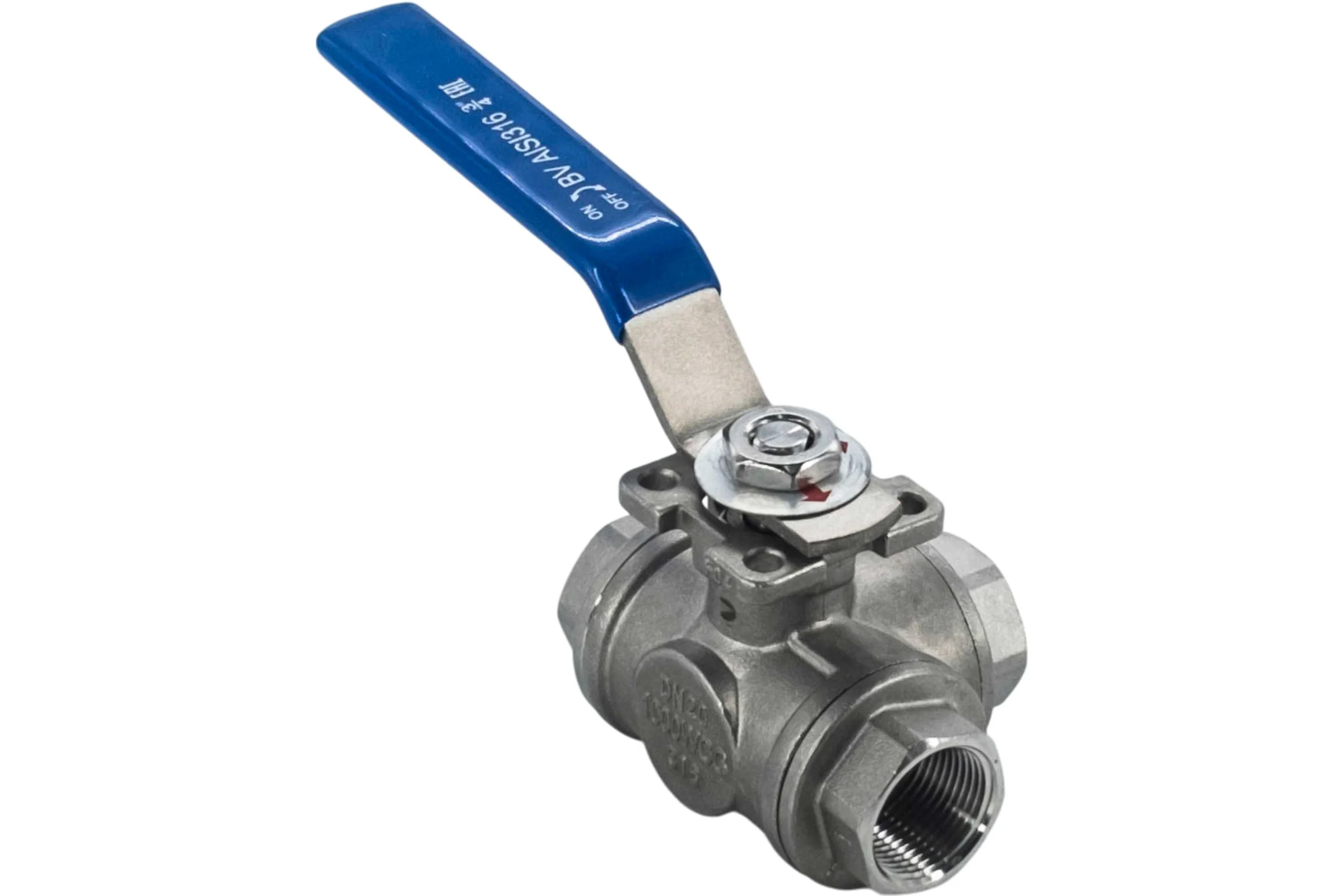 Кран шаровый трехходовой NEWKEY (L-тип) нержавеющий, AISI304 DN20 (3/4"), (CF8), PN64 NK-BTl20/4