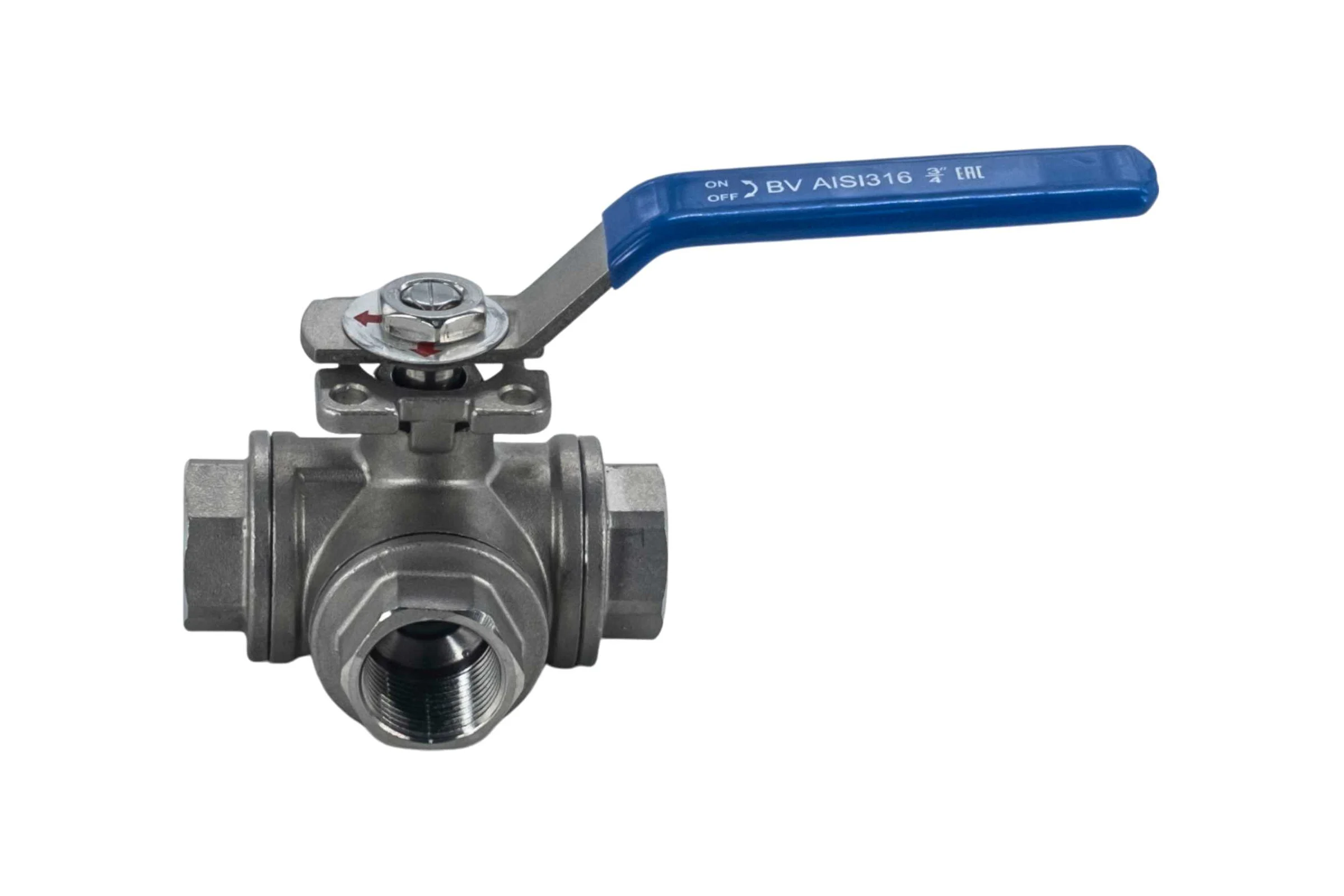 Кран шаровый трехходовой NEWKEY (L-тип) нержавеющий, AISI304 DN20 (3/4"), (CF8), PN64 NK-BTl20/4