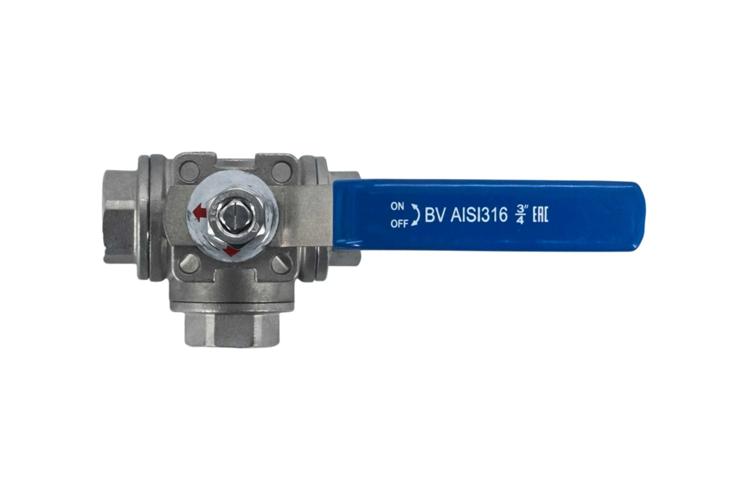Кран шаровый трехходовой NEWKEY (L-тип) нержавеющий, AISI304 DN20 (3/4"), (CF8), PN64 NK-BTl20/4