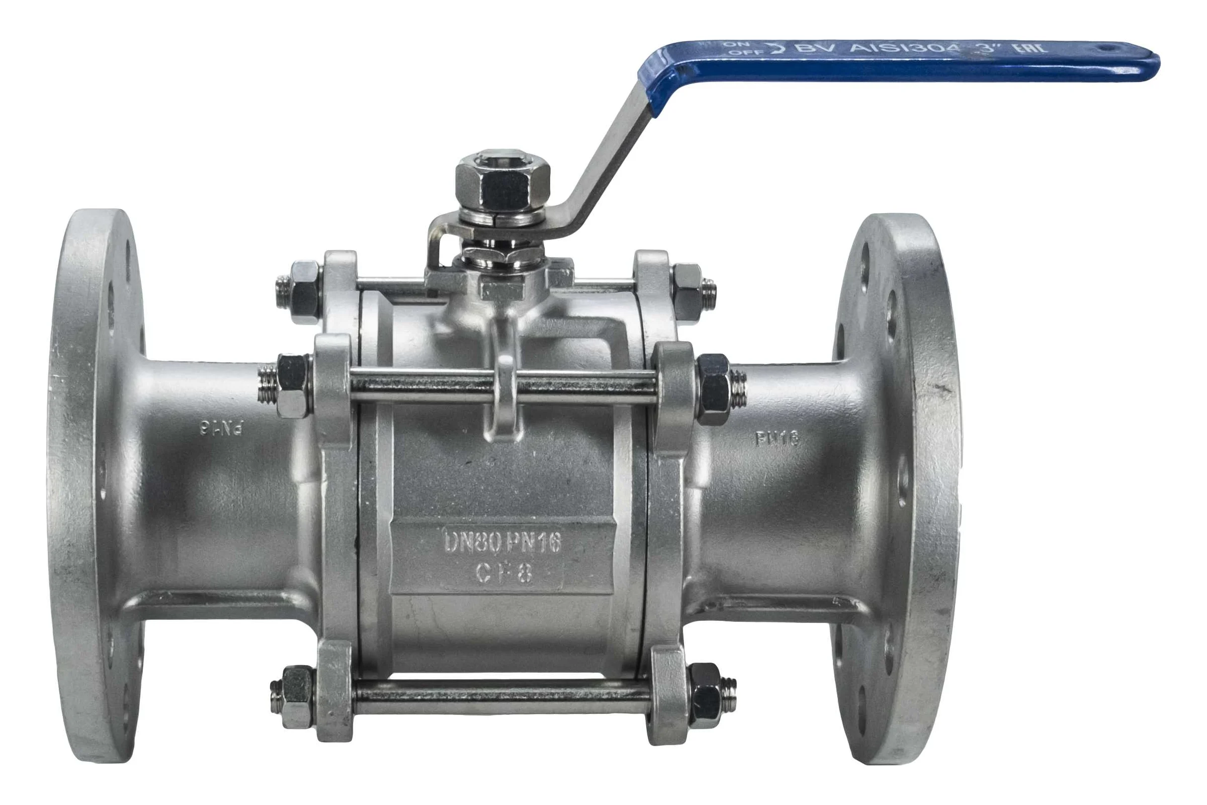 Кран шаровый фланцевый трехсоставной нержавеющий NEWKEY (3PC), AISI304 DN80 (3"), (CF8), PN16 NK-BF80/4