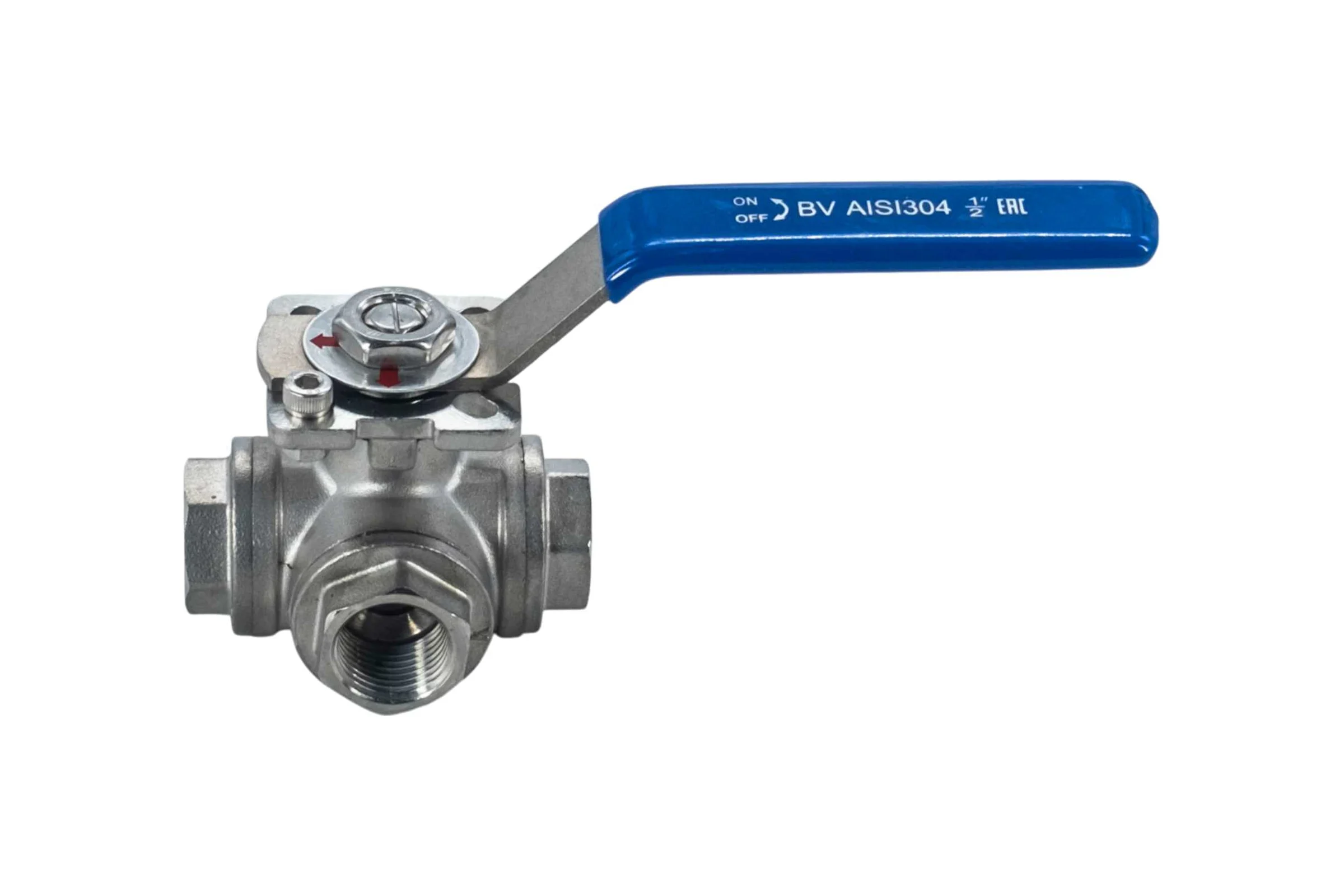 Кран шаровый трехходовой NEWKEY (L-тип) нержавеющий, AISI304 DN15 (1/2"), (CF8), PN64 NK-BTl15/4