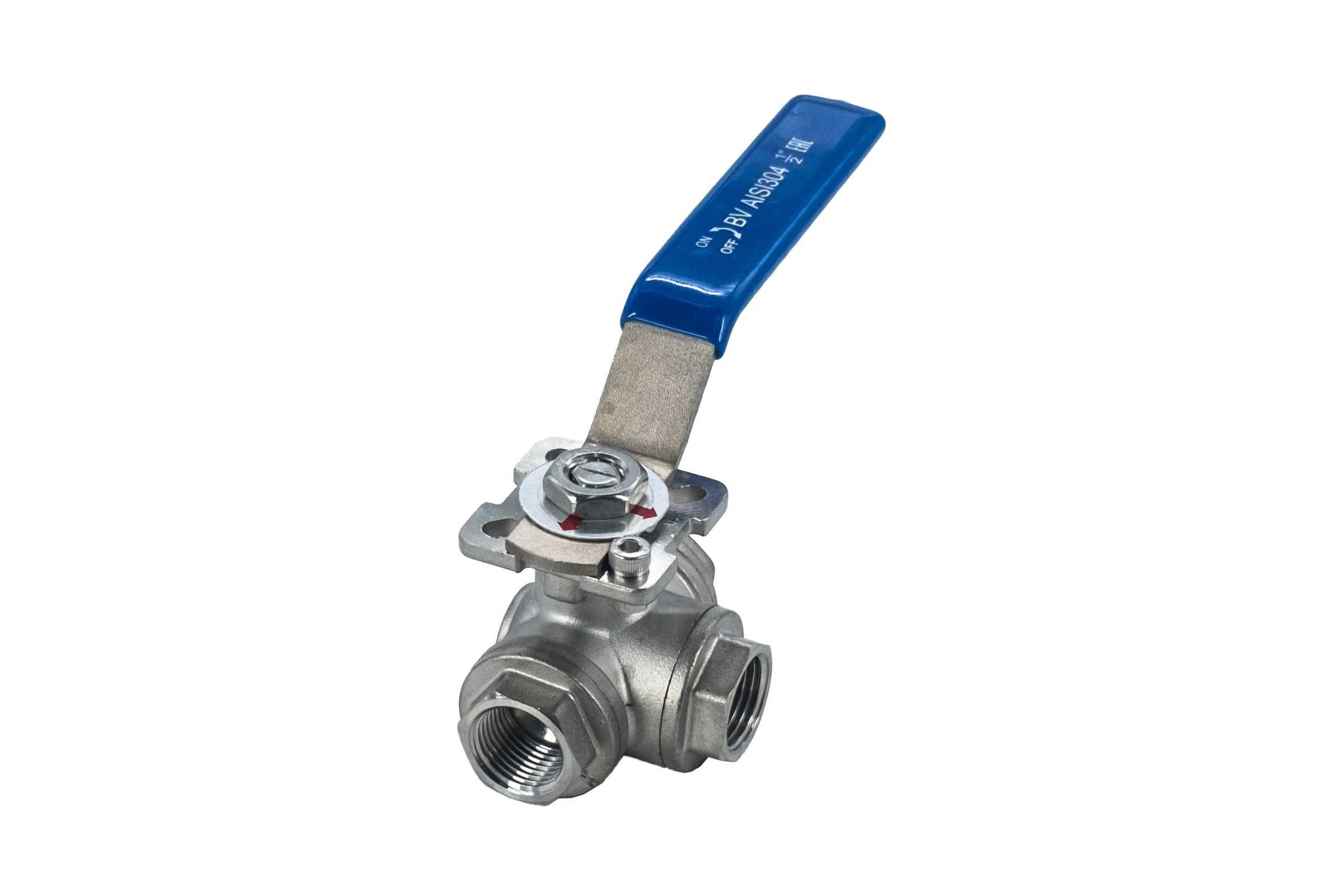 Кран шаровый трехходовой NEWKEY (L-тип) нержавеющий, AISI304 DN15 (1/2"), (CF8), PN64 NK-BTl15/4