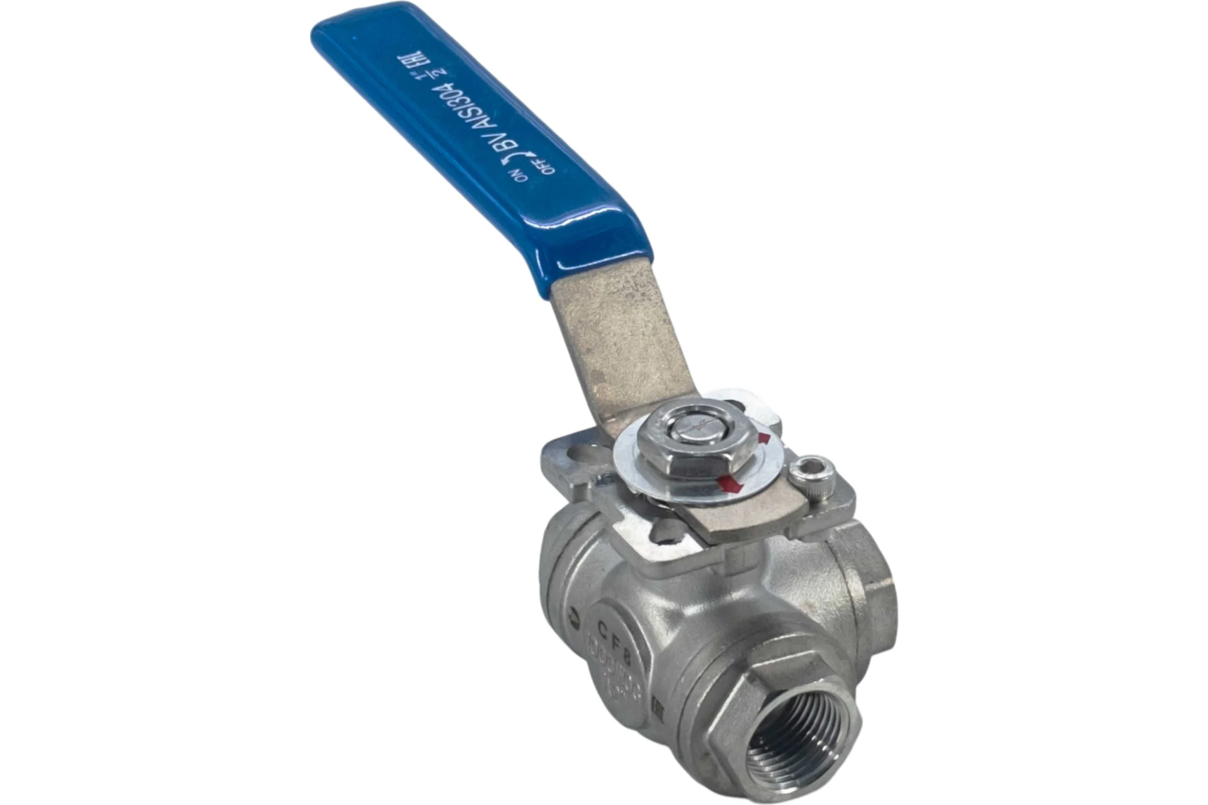 Кран шаровый трехходовой NEWKEY (L-тип) нержавеющий, AISI304 DN15 (1/2"), (CF8), PN64 NK-BTl15/4