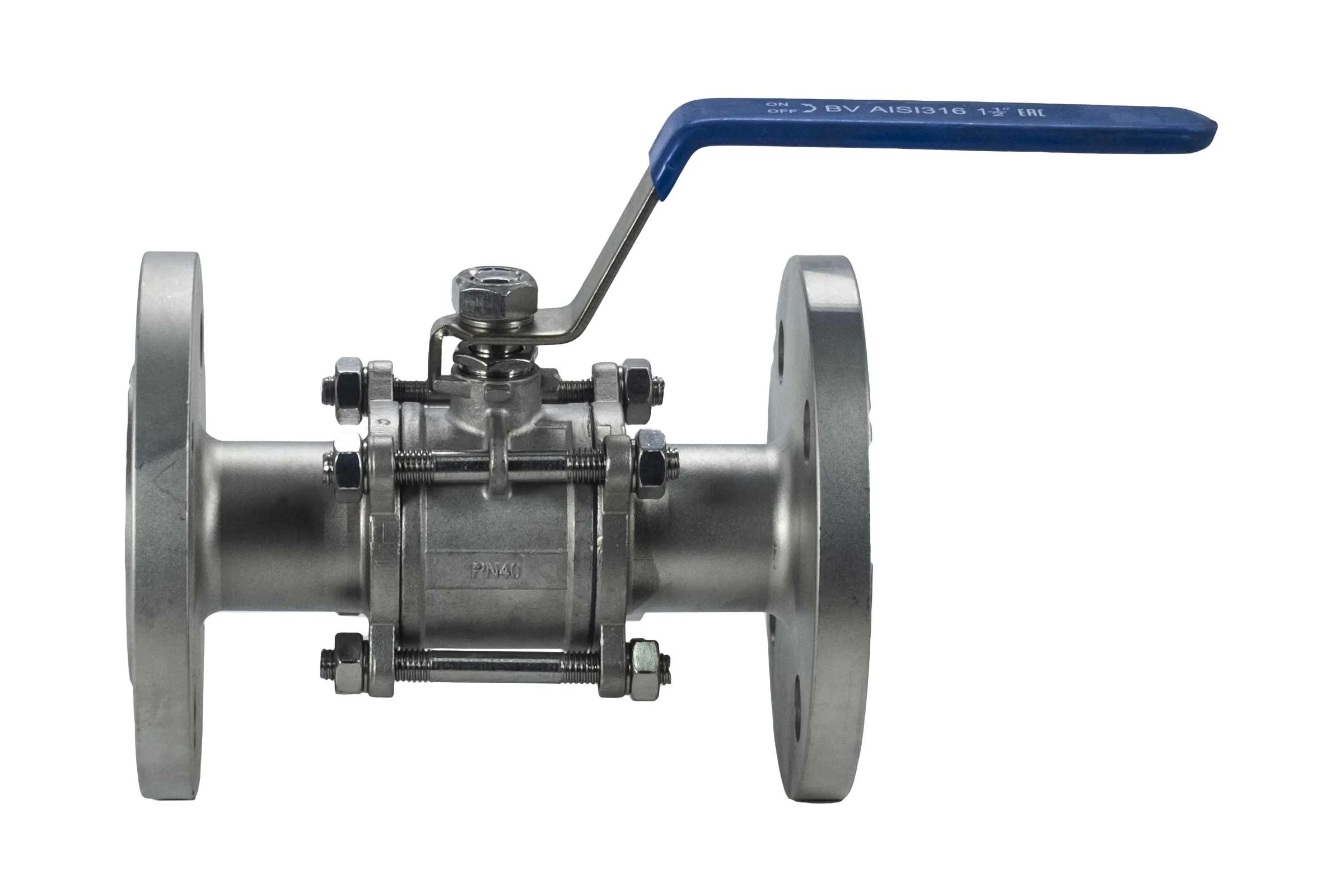 Кран шаровый фланцевый трехсоставной нержавеющий NEWKEY (3PC), AISI316 DN40 (1_1/2"), (CF8M), PN16 NK-BF40/6