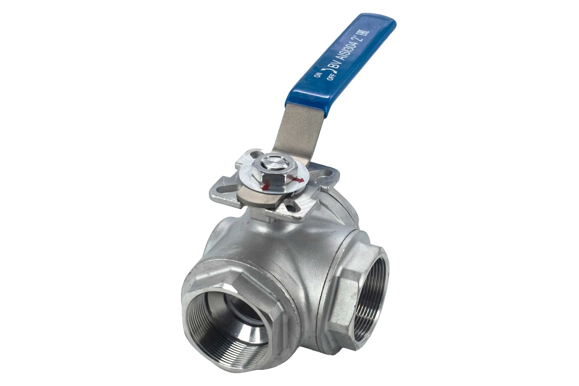 Кран шаровый трехходовой NEWKEY (L-тип) нержавеющий, AISI304 DN50 (2"), (CF8), PN40 NK-BTl50/4