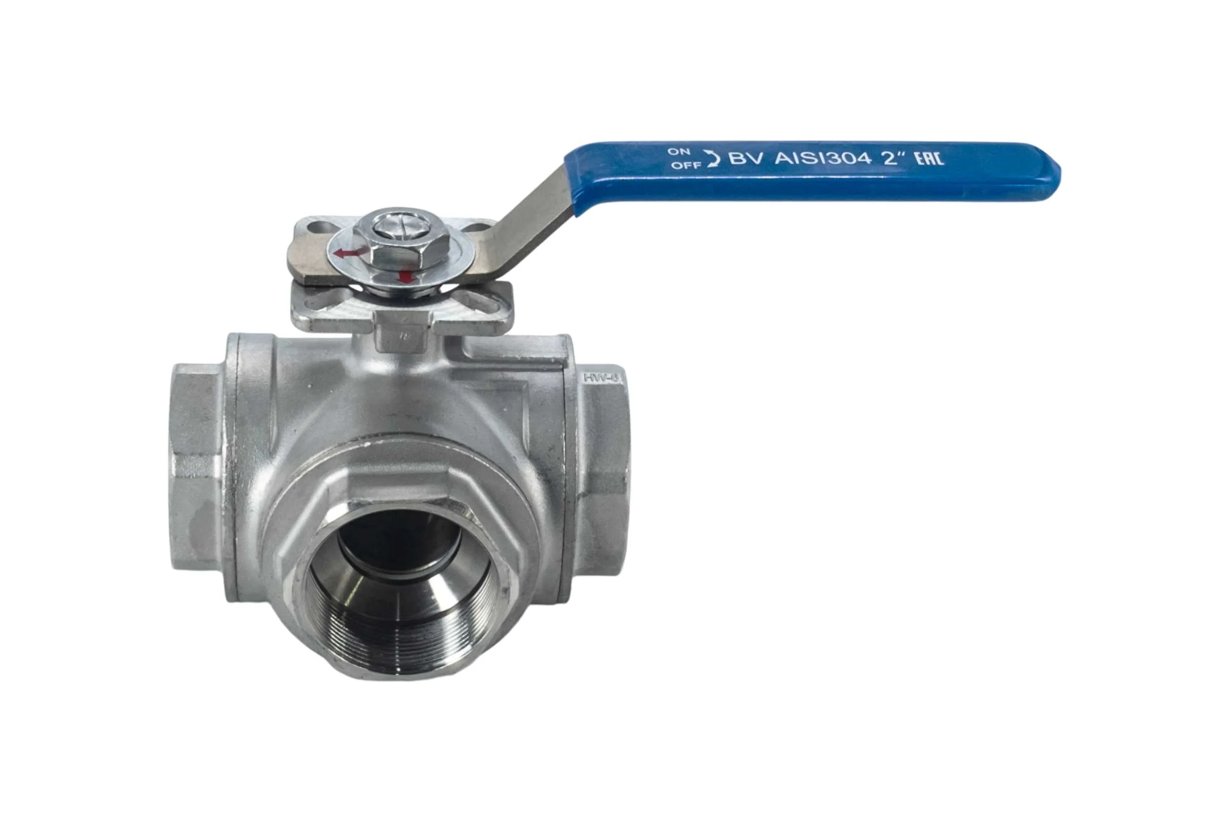 Кран шаровый трехходовой NEWKEY (L-тип) нержавеющий, AISI304 DN50 (2"), (CF8), PN40 NK-BTl50/4