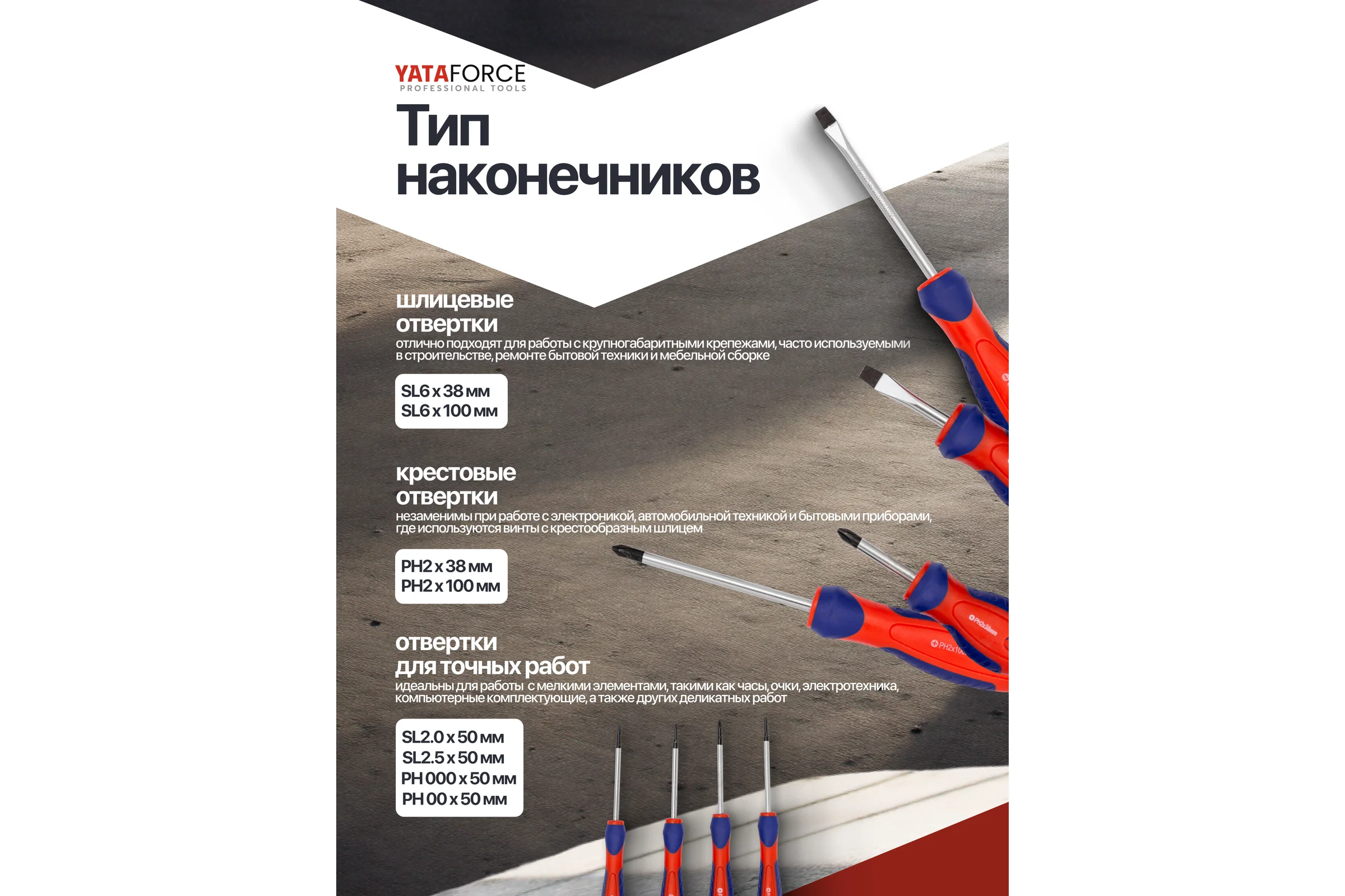 Отвертки YATAFORCE набор 8 предметов YF-7008BP(66043)