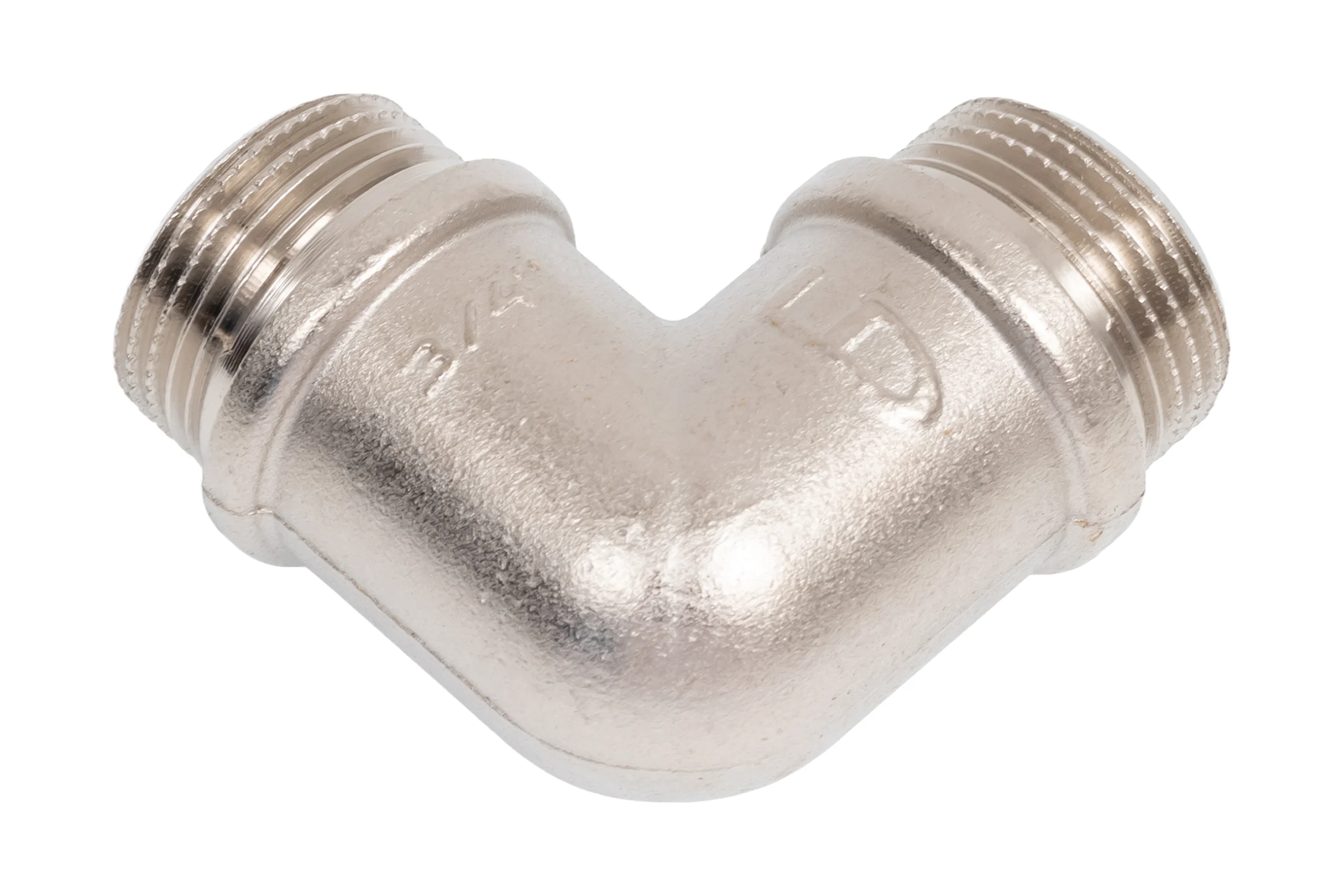 Угол 90 гр LD PRIDE DN20 (3/4") НР/НР латунь никель с биркой LD.67.537.20