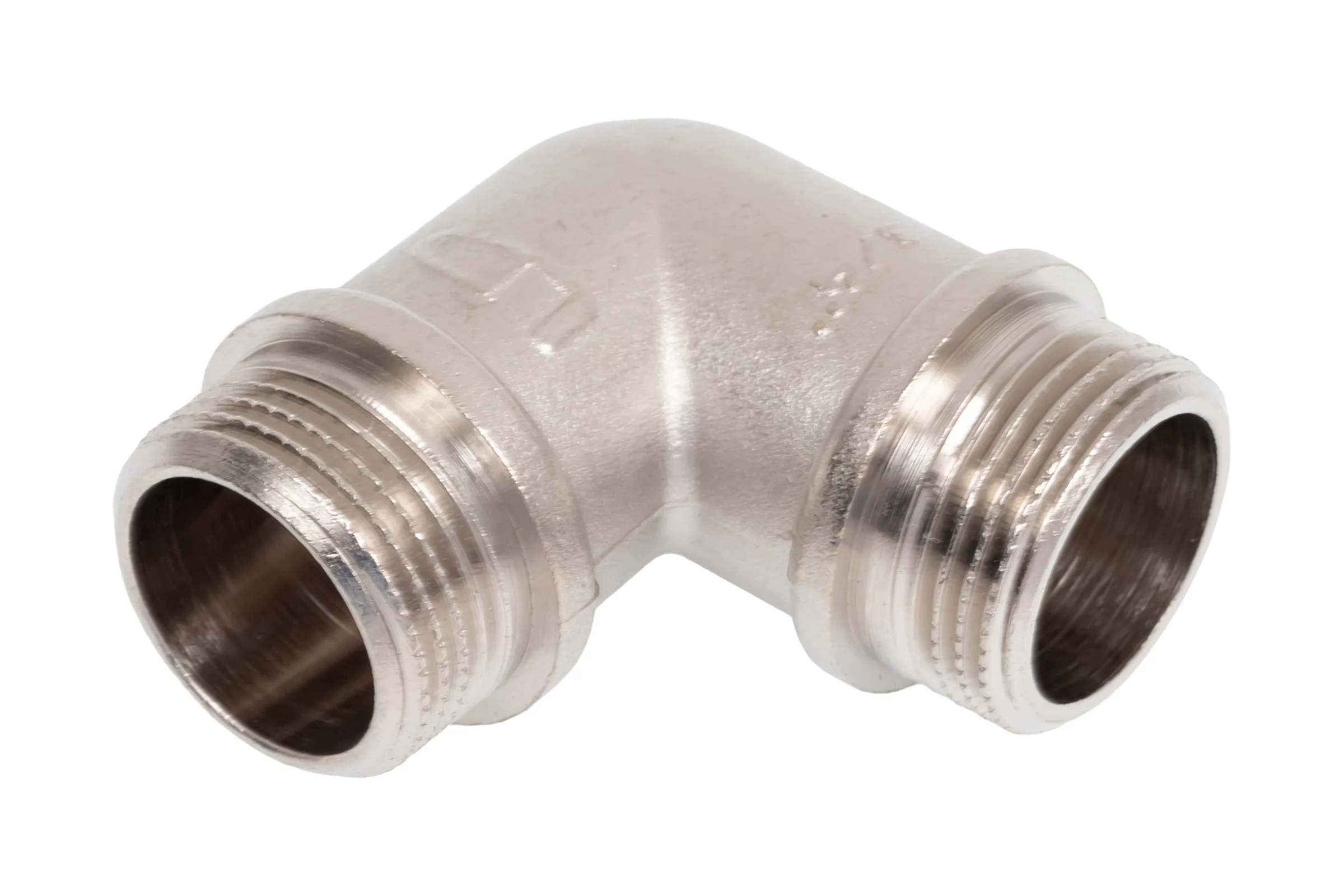 Угол 90 гр LD PRIDE DN20 (3/4") НР/НР латунь никель с биркой LD.67.537.20
