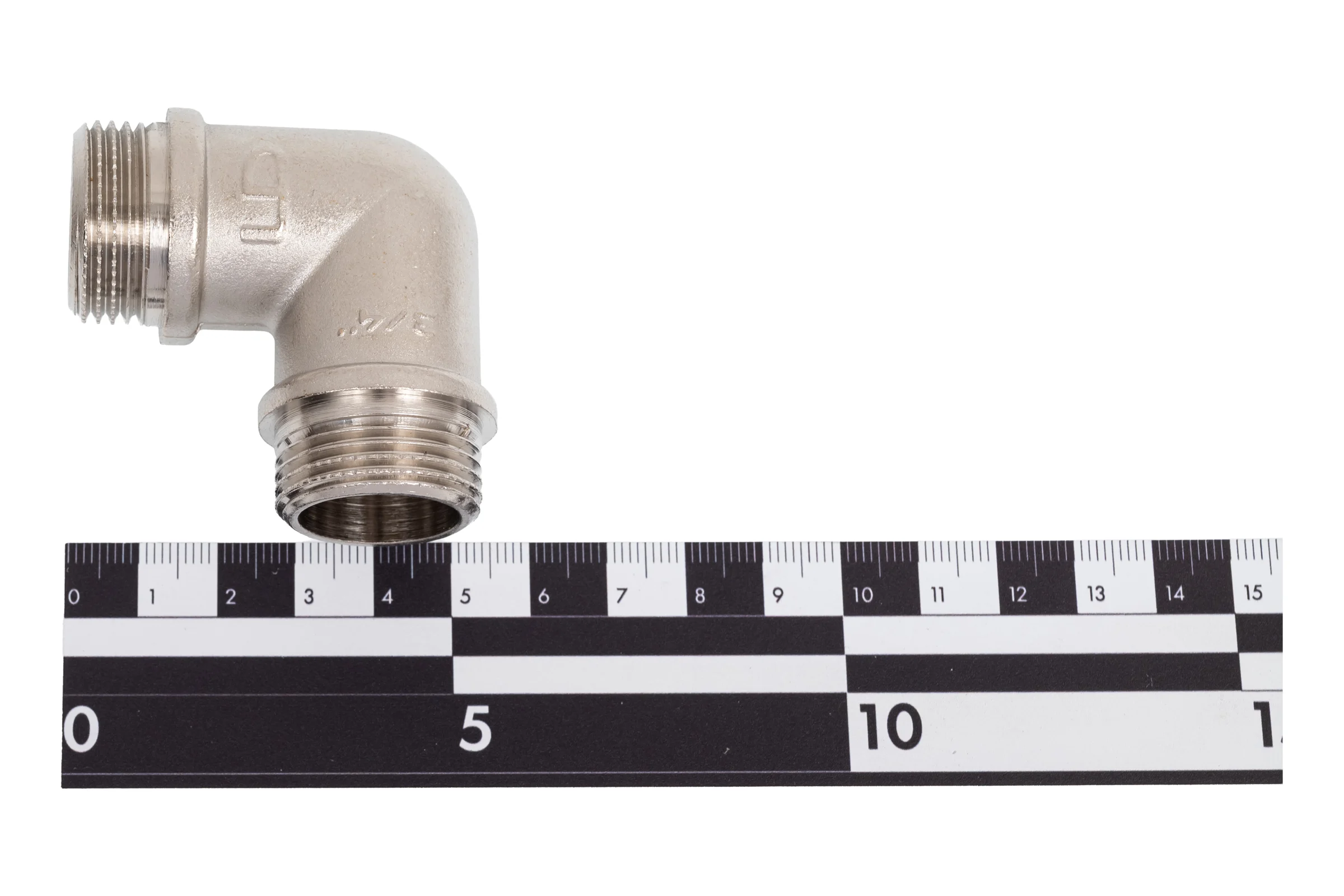 Угол 90 гр LD PRIDE DN20 (3/4") НР/НР латунь никель с биркой LD.67.537.20
