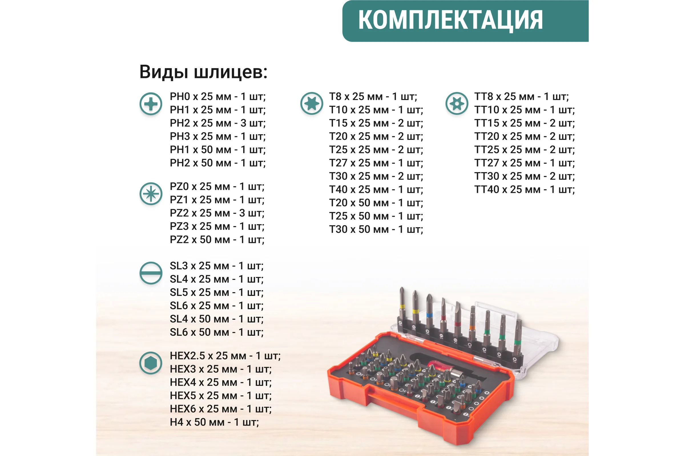Набор бит с держателем VIRA 50 предметов 554108