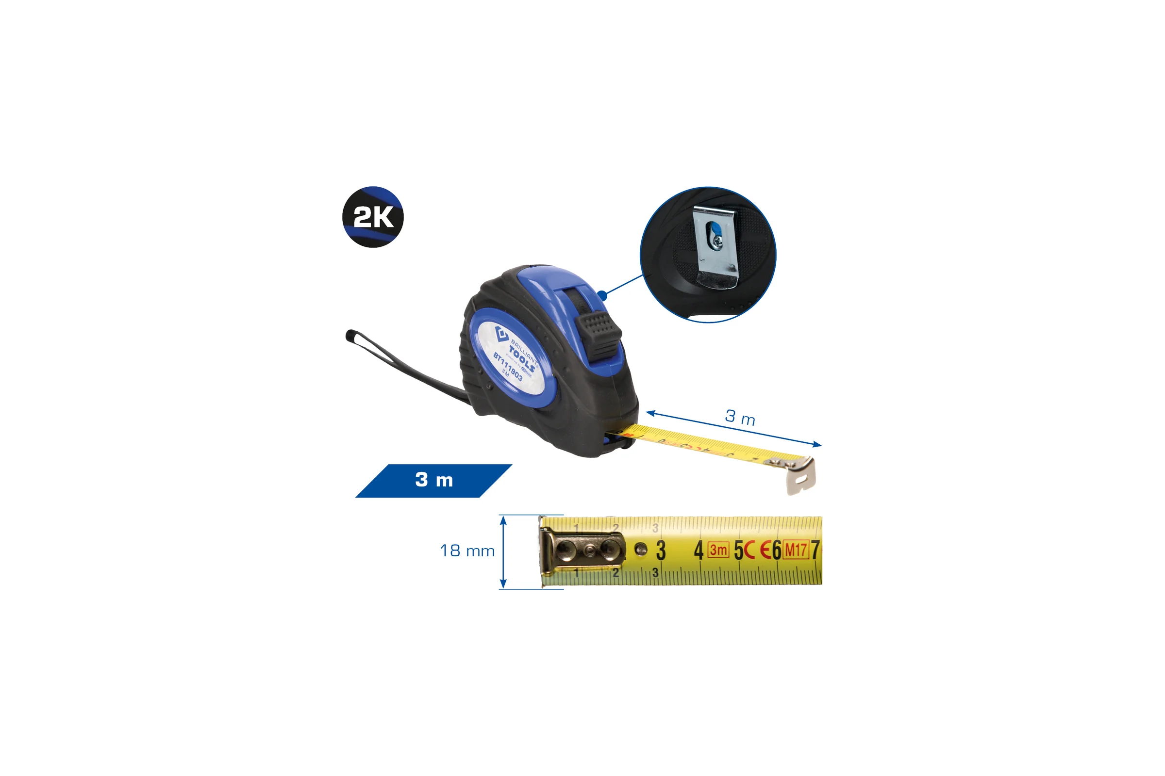 Измерительная рулетка Brilliant Tools бытовая, 3 м, 18 мм BT111903