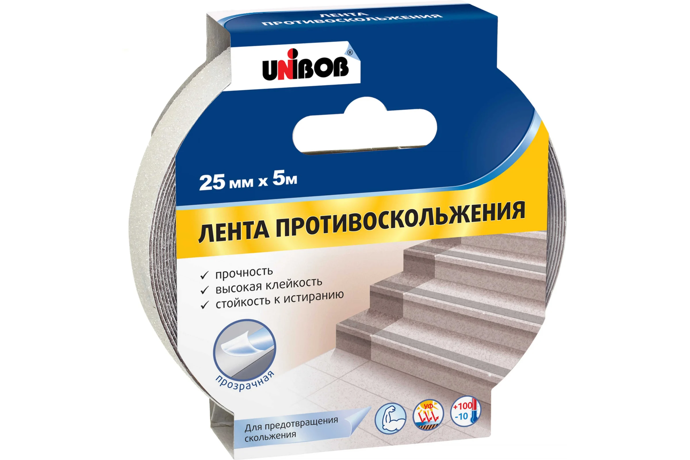Клейкая лента противоскольжения Unibob 25ммх5м, прозрачный 54804