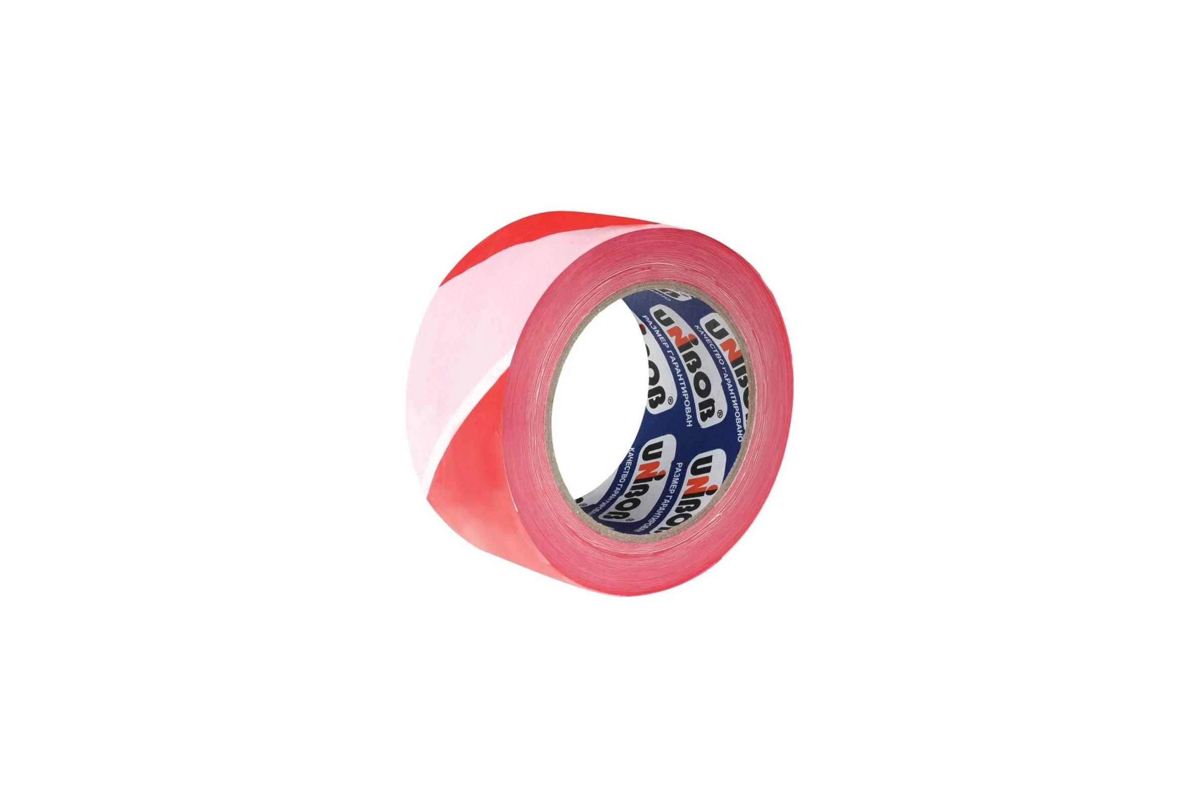 Лента сигнальная Unibob 70ммх150м, красно-белая, в коробке-диспенсере 45247
