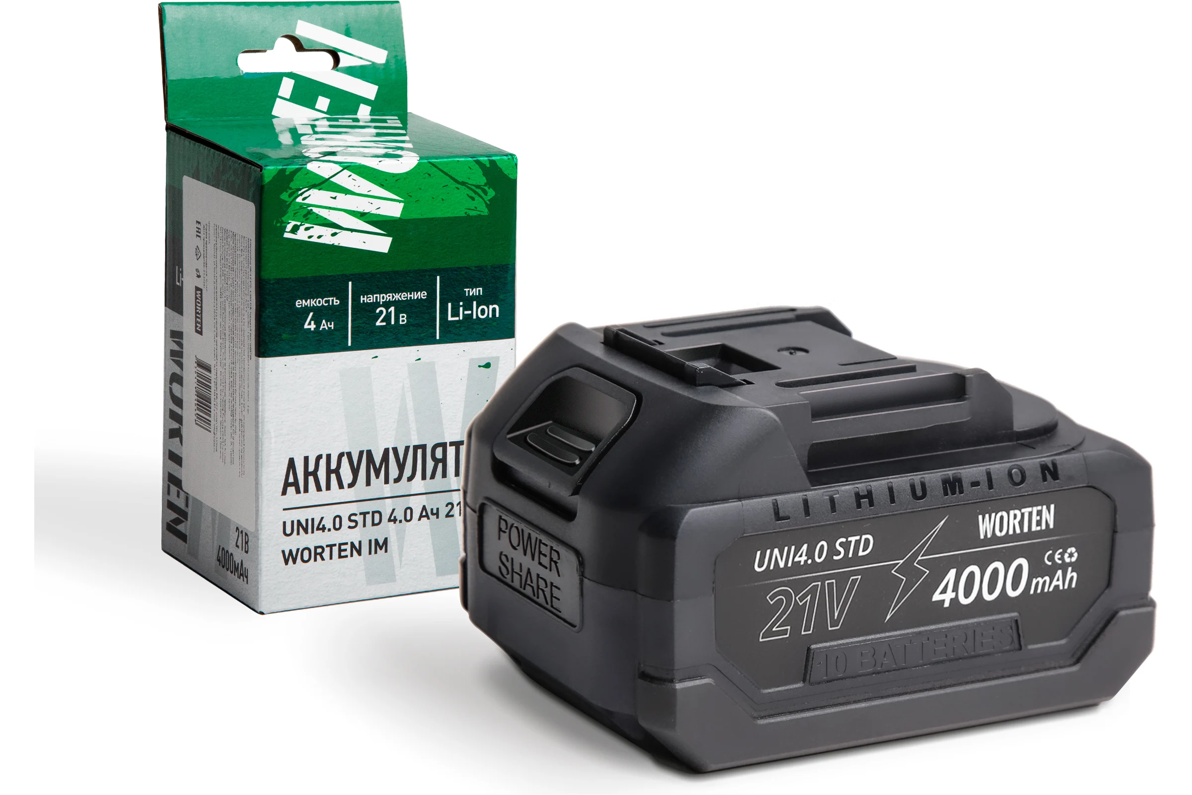 Аккумулятор WORTEN UNI4.0 STD, 4.0Ач 21В КА-90000502
