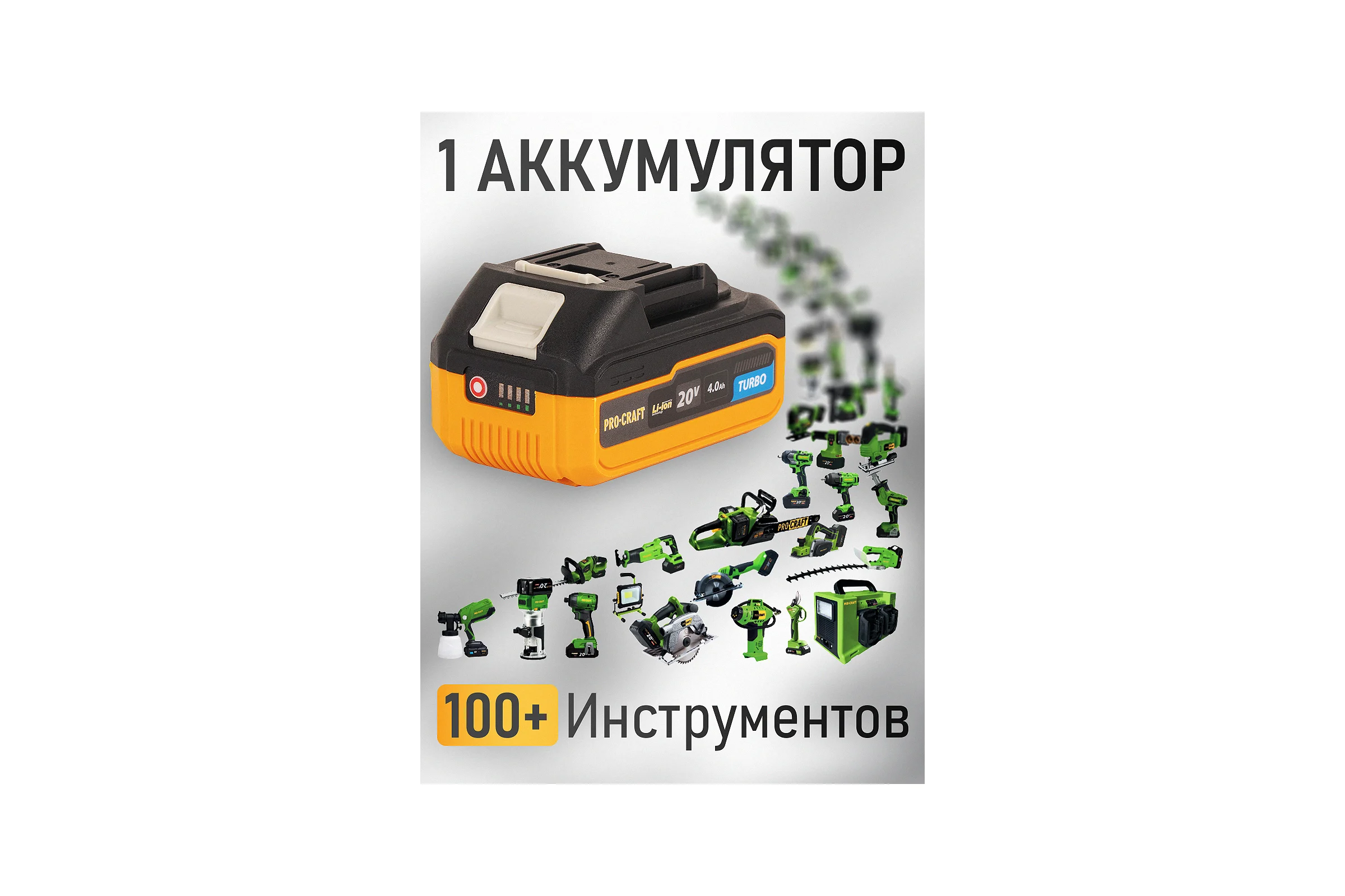 Батарея аккумуляторная PROCRAFT Li-Ion, 20В, 4Ач, BAT20/4 Turbo
