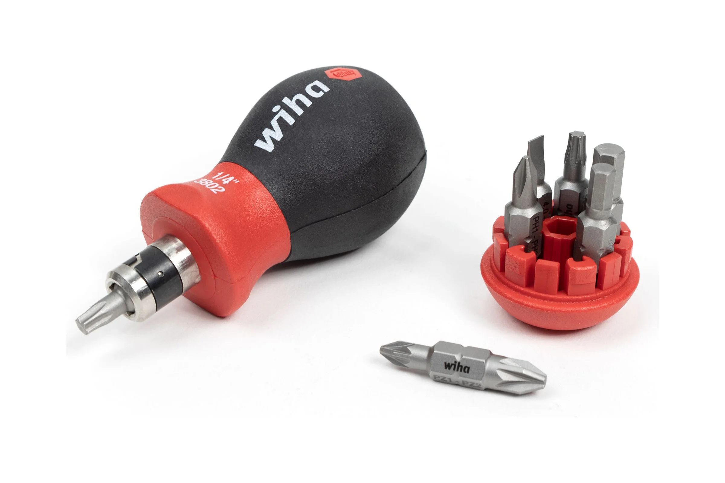 Отвертка-битодержатель Wiha SoftFinish Stubby 3801-03, магнитный, 1/4", TORX 33743