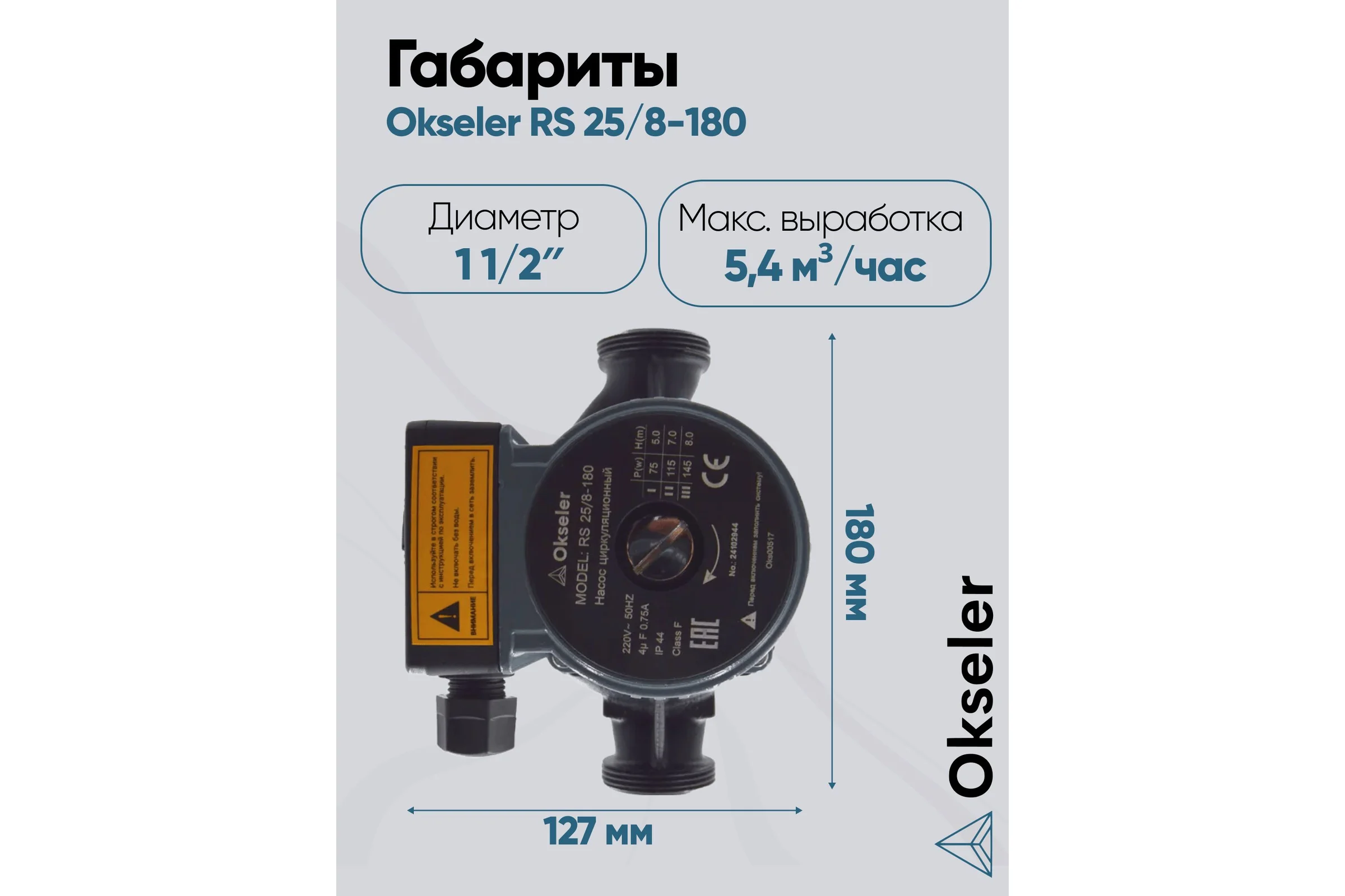 Насос циркуляционный OKSELER RS 25/8-180 с гайками Oks00517
