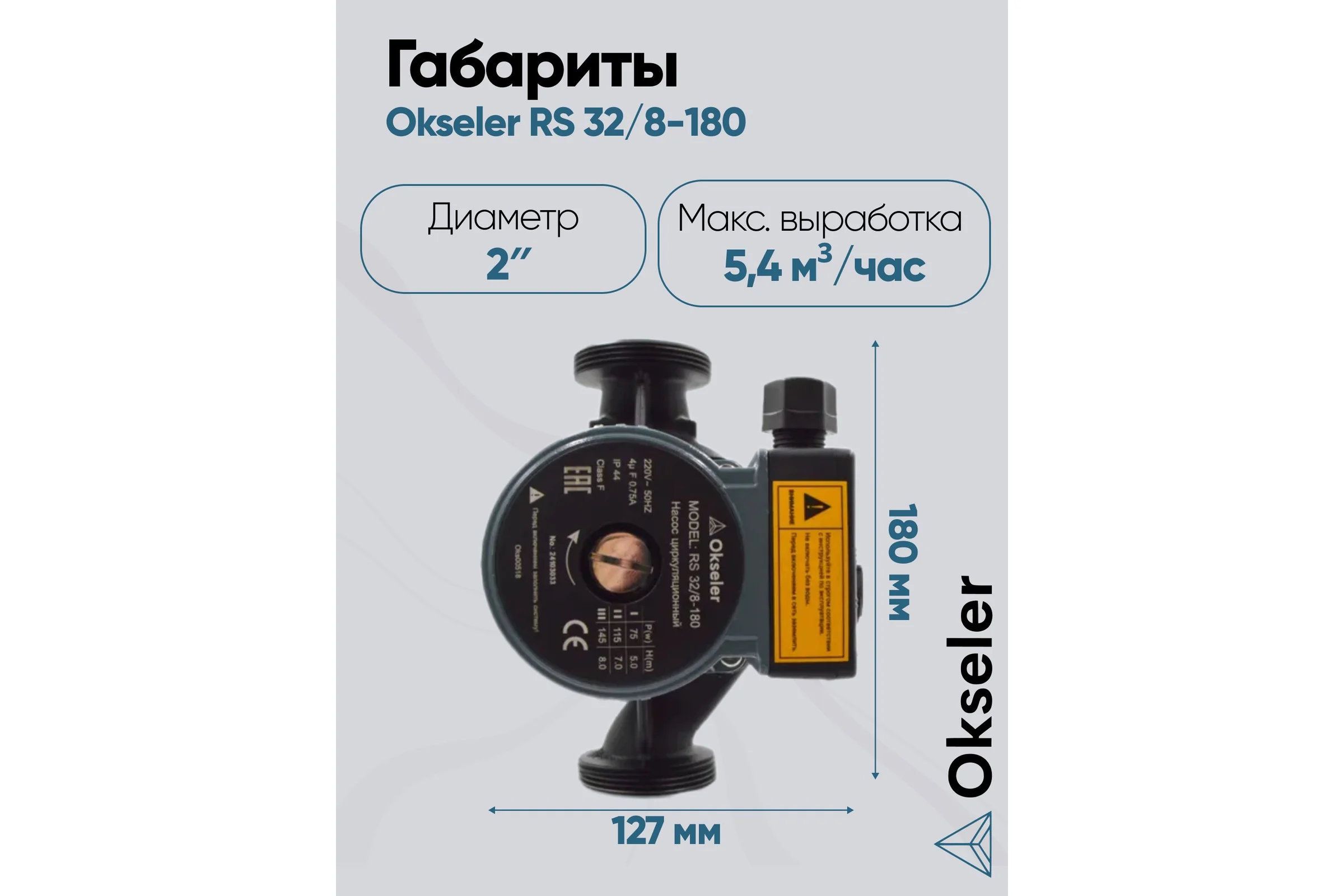 Насос циркуляционный OKSELER RS 32/8-180 с гайками Oks00518