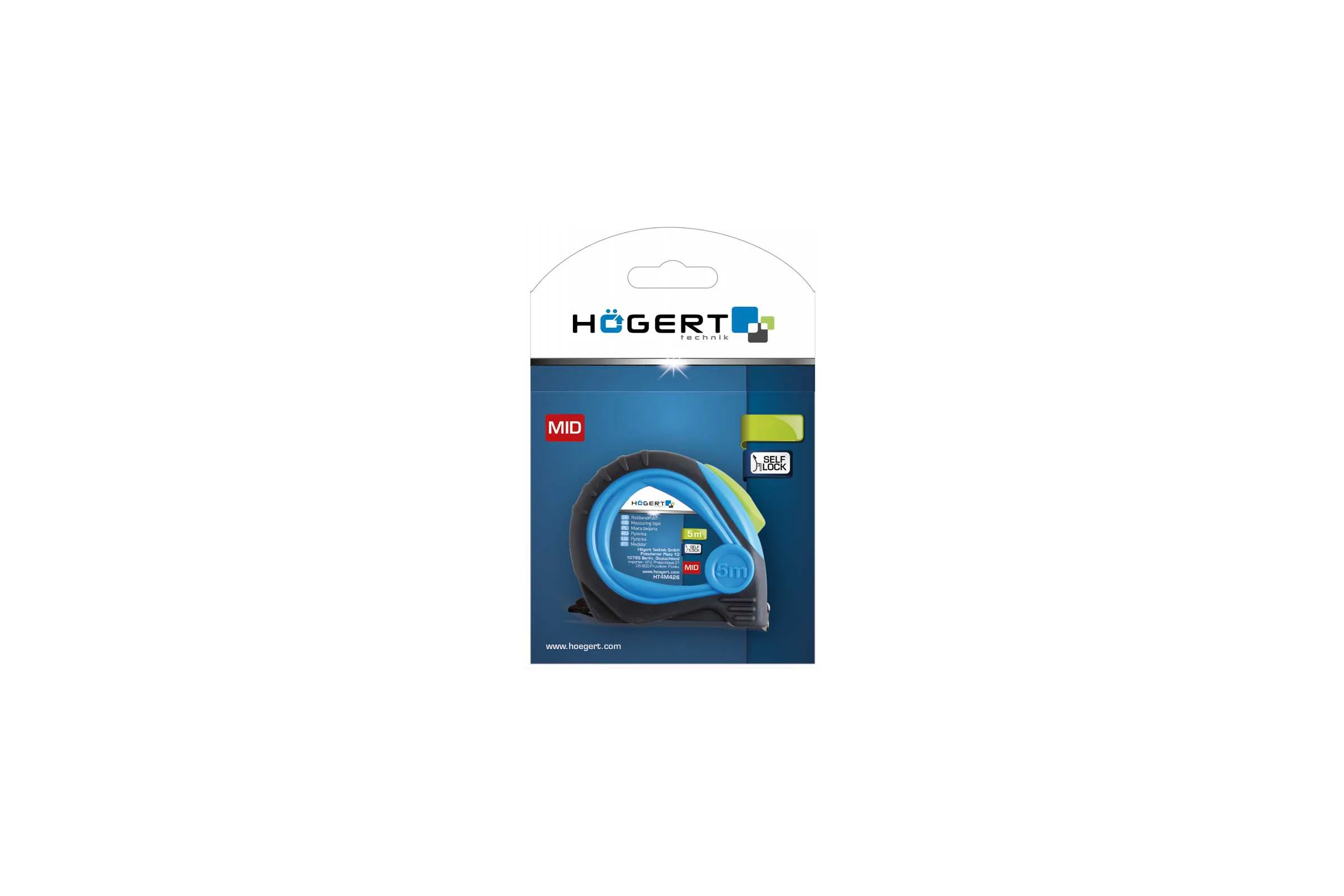 Рулетка HOEGERT TECHNIK 8 м, 25 мм MID, покрыта нейлоном, стопор ленты HT4M428