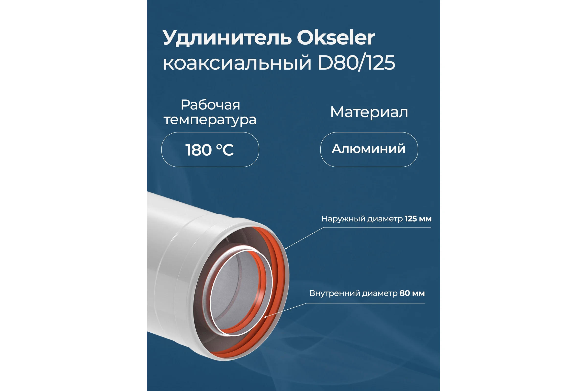 Удлинение Okseler 80/125 1000 мм oks00126