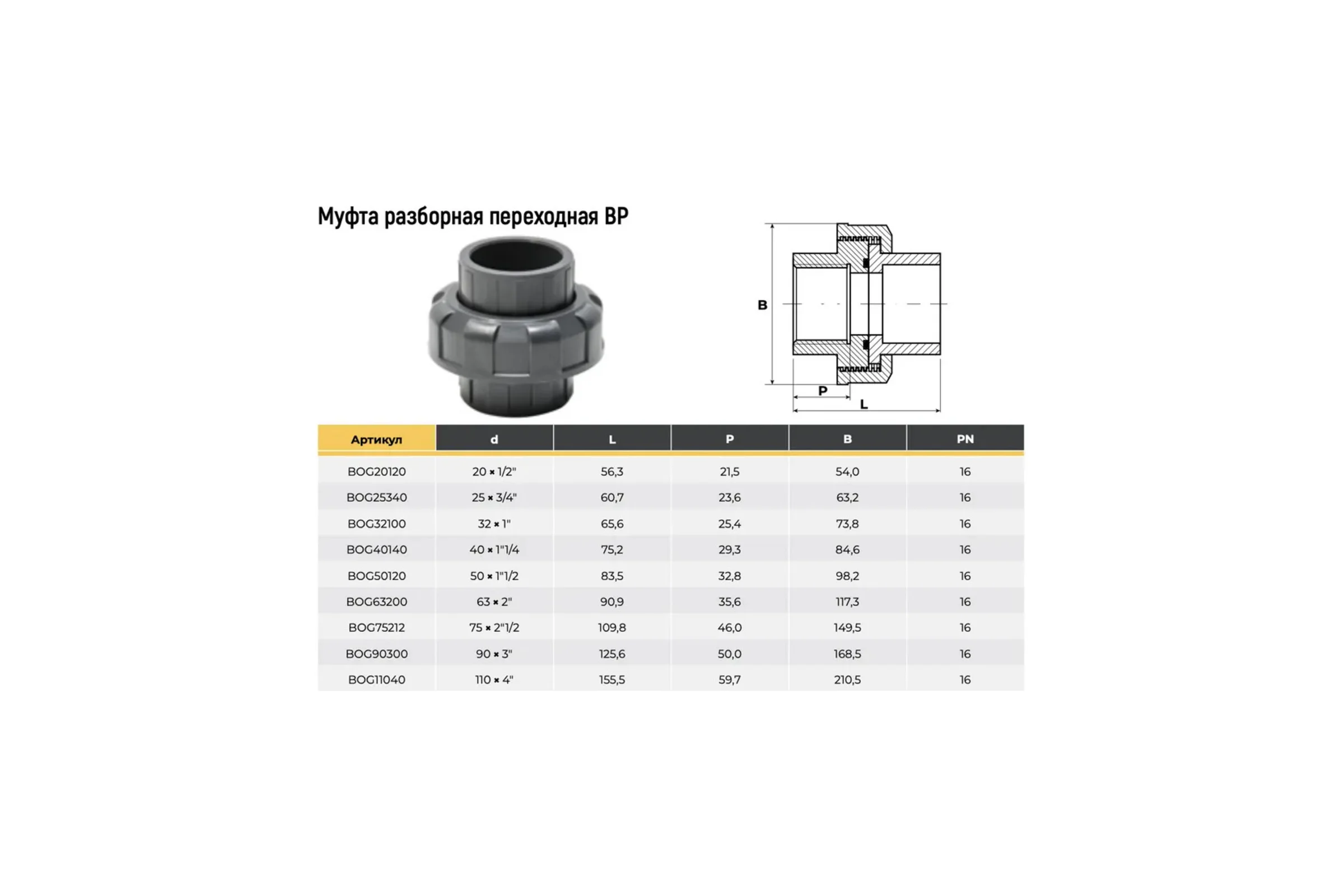 Муфта НПВХ разборная переходная AQUAVIVA ВР 50x1-1/2 BOG50112 54318