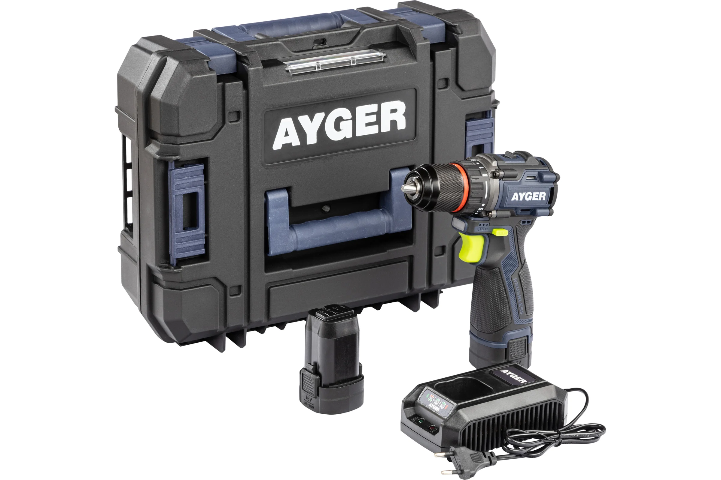 Аккумуляторный бесщеточный шуруповерт AYGER AP16BL2