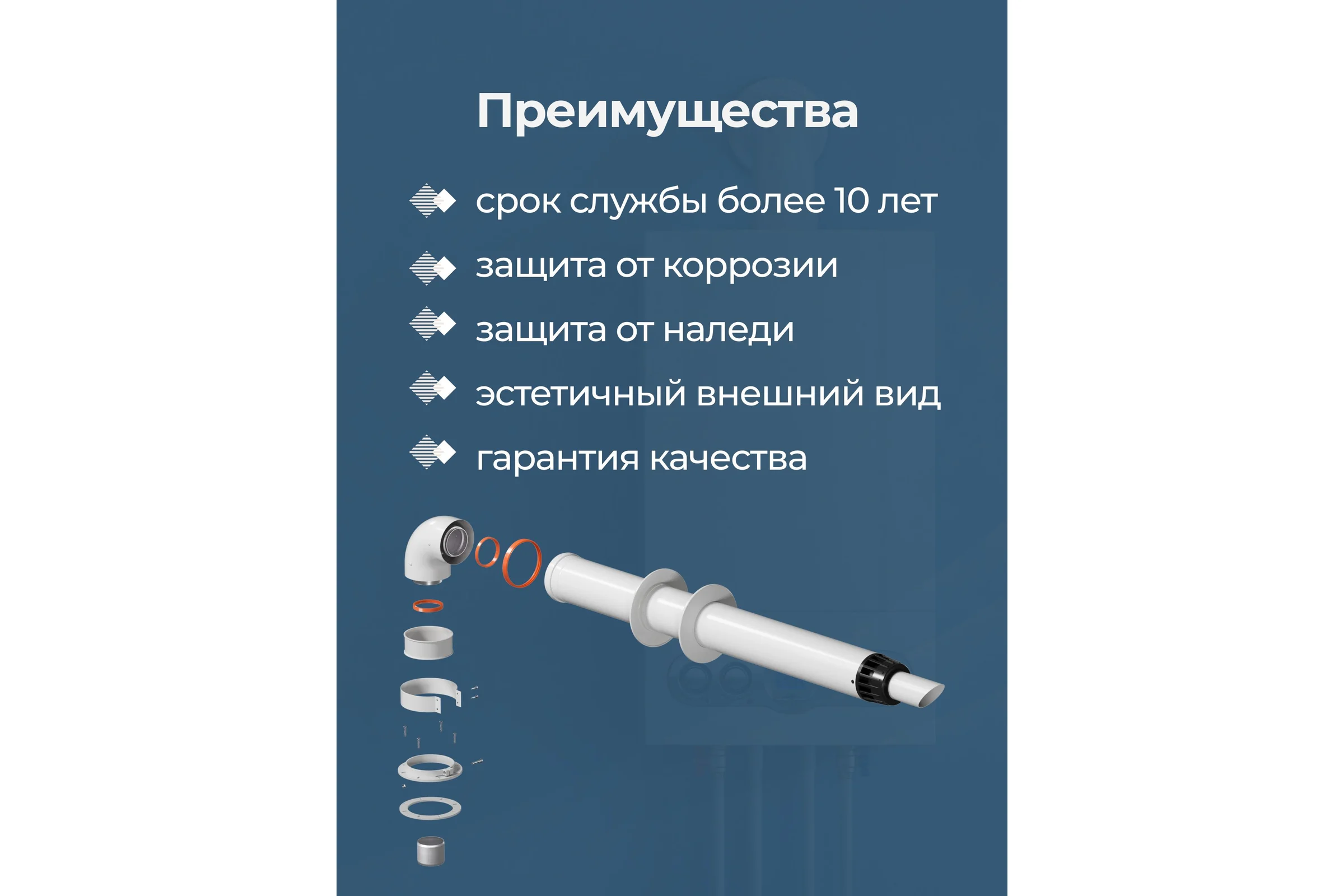 Комплект дымохода Okseler антилед универсальный 60/100 - 1220мм (кроме Immergas и Navien Deluxe 75/100 стар.) oks00060