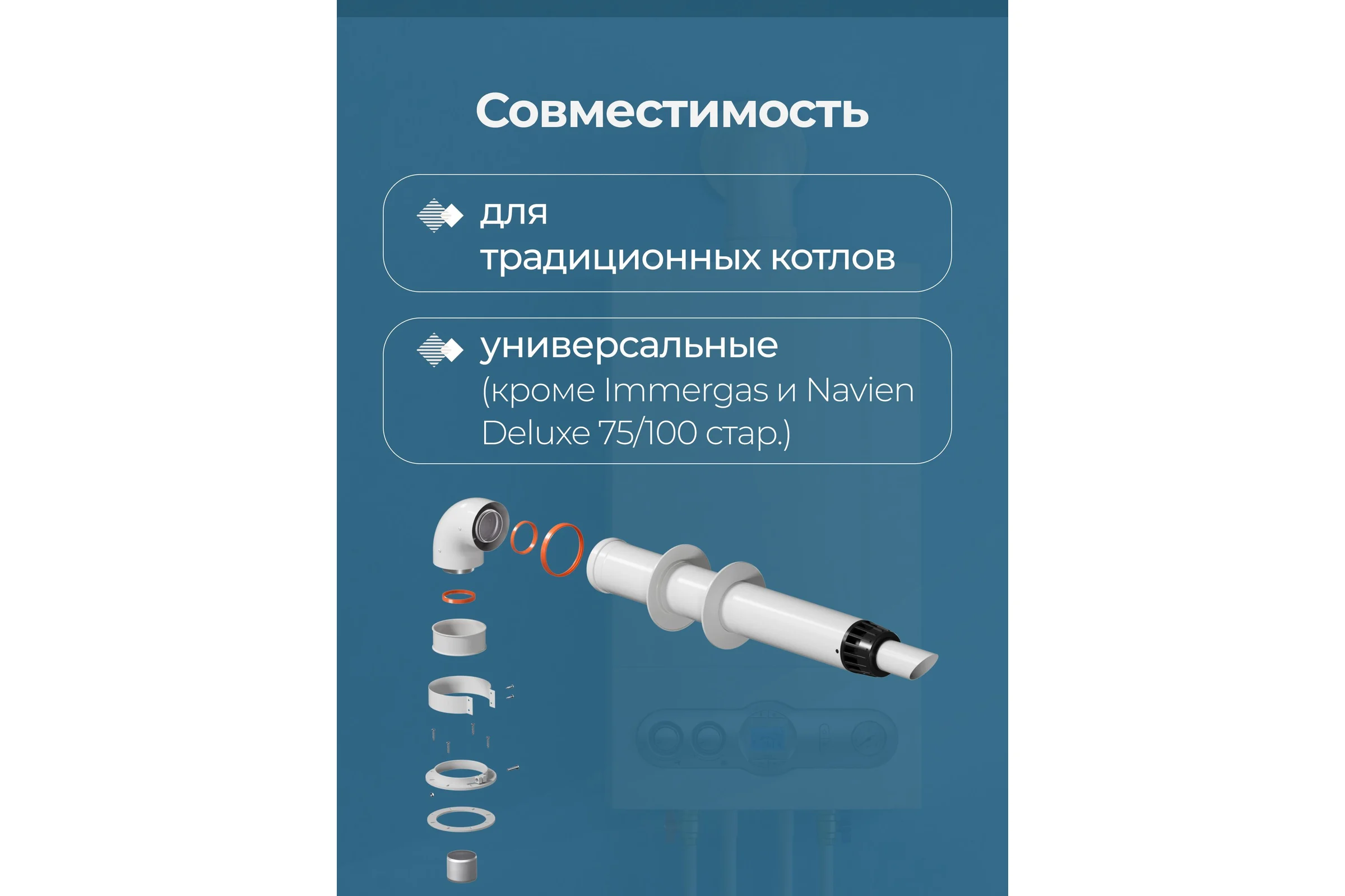 Комплект дымохода Okseler антилед универсальный 60/100 - 1000мм (кроме Immergas и Navien Deluxe 75/100 стар.) oks00059