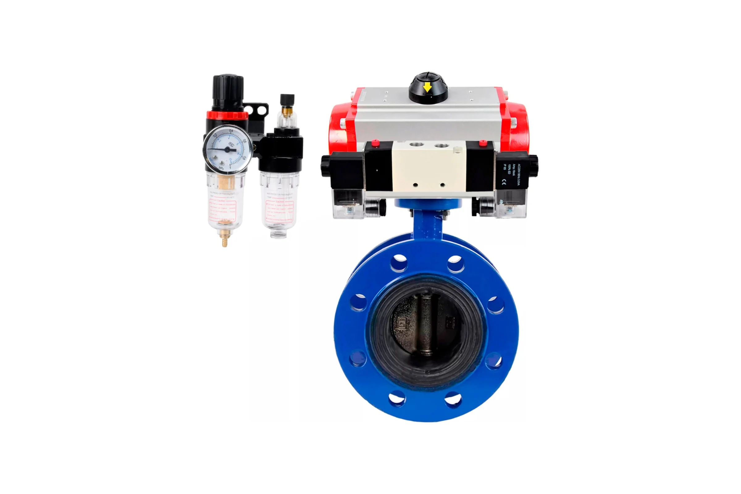 Затвор дисковый GGG40-304-EPDM-2W-F-H Ду125 Ру16 пневмопривод SA-160, пневмораспределитель (2EM) 220VAC, БПВ DN.ru D050-56521