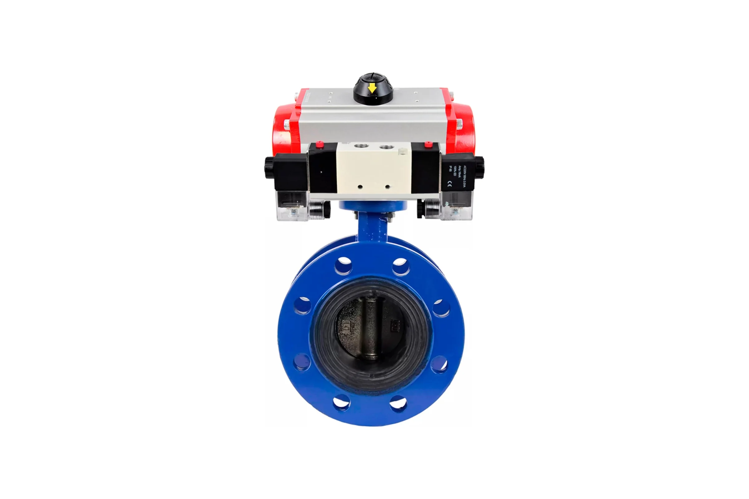Затвор дисковый GGG40-304-EPDM-2W-F-H Ду200 Ру16 пневмопривод DA-140, пневмораспределитель (2EM) 220VAC DN.ru D050-56075