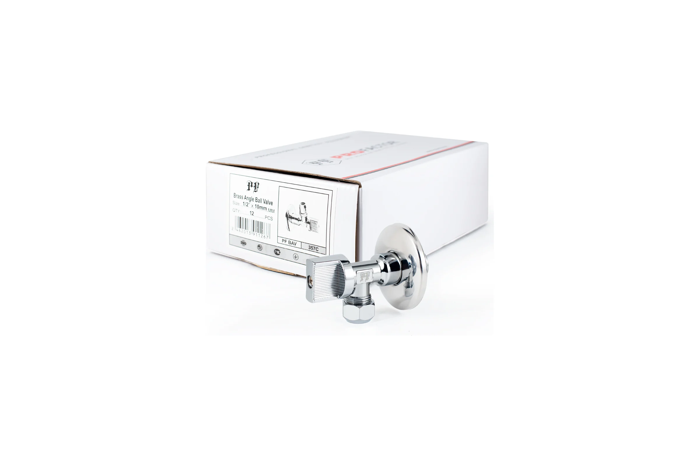 Угловой шаровой кран для бытовой техники PROFACTOR PF CHROME н/цанга 1/2 дюйма х 10 мм PF BAV 357C