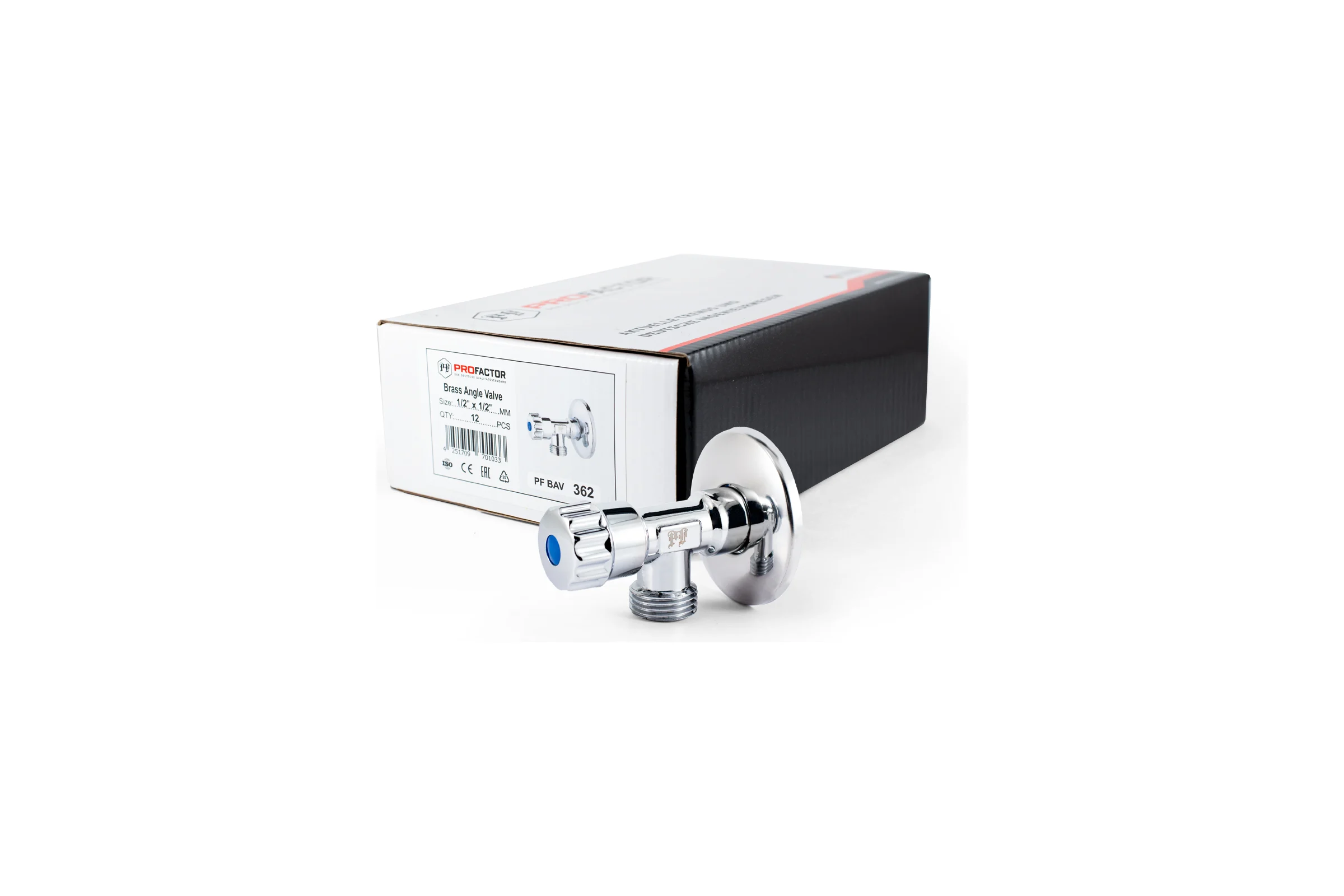 Угловой вентиль для бытовой техники PROFACTOR PF CHROME н/н 1/2 дюйма х 1/2 дюйма PF BAV 362
