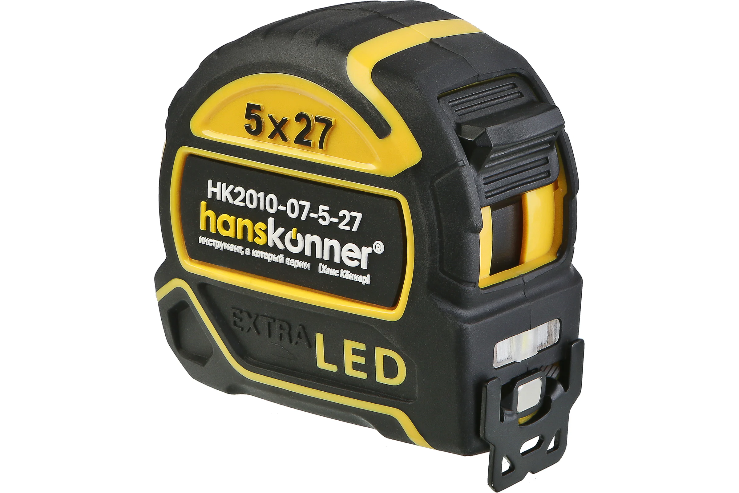 Рулетка Hanskonner 5x27мм, двухстор., нейлон, супермощный магнит, LED фонарь HK2010-07-5-27