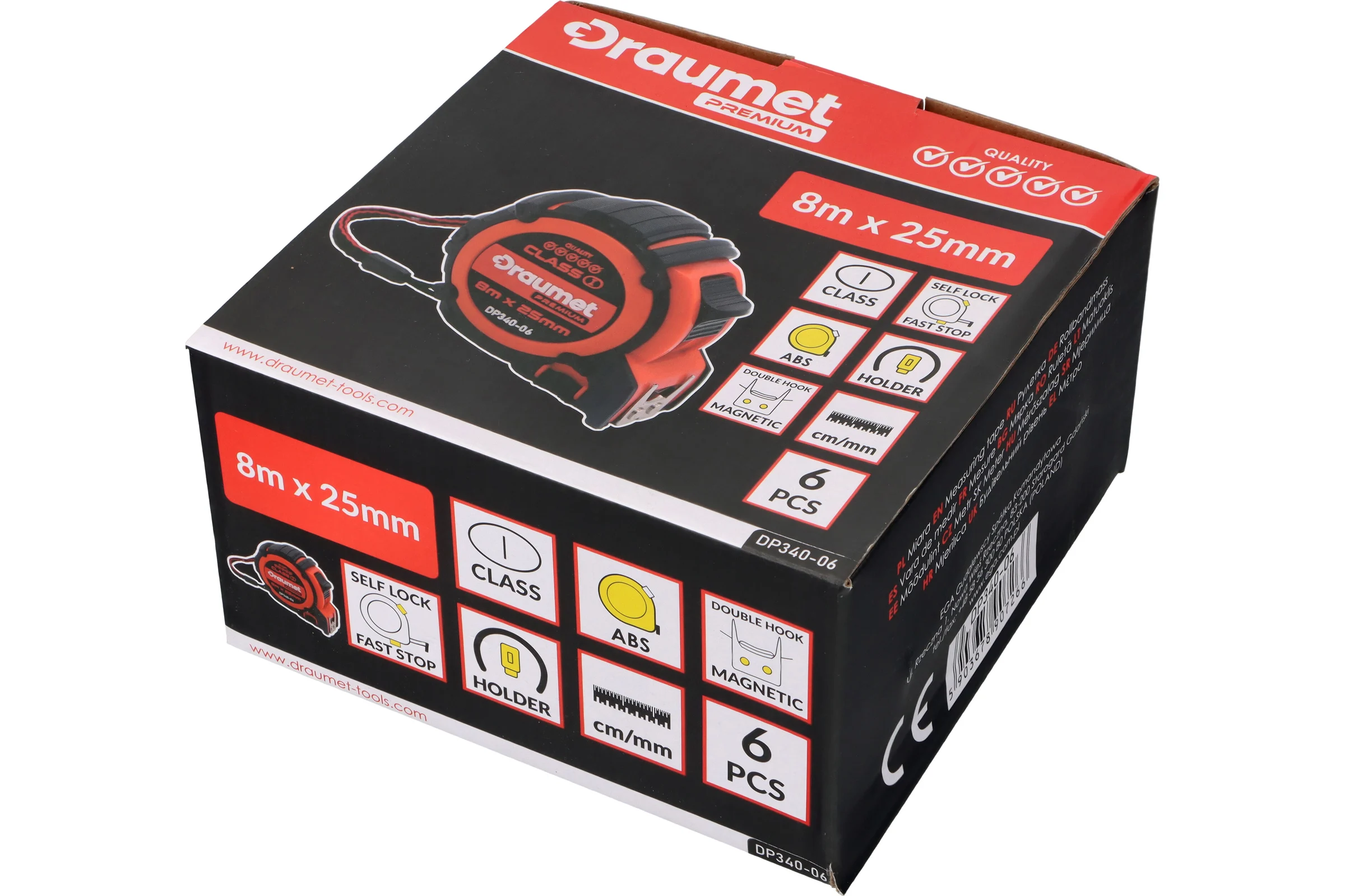 Рулетка обрезиненная DRAUMET PREMIUM 8 м x 25 мм DP340-06