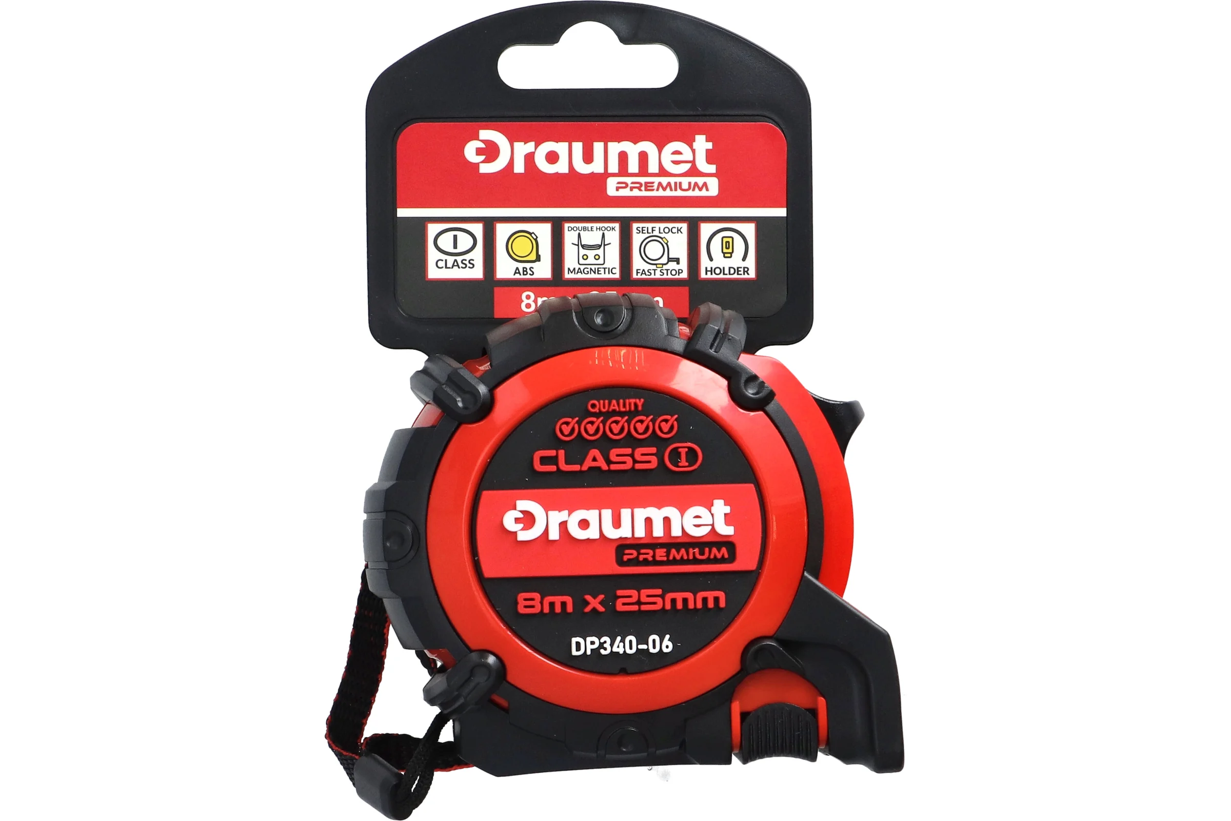 Рулетка обрезиненная DRAUMET PREMIUM 8 м x 25 мм DP340-06