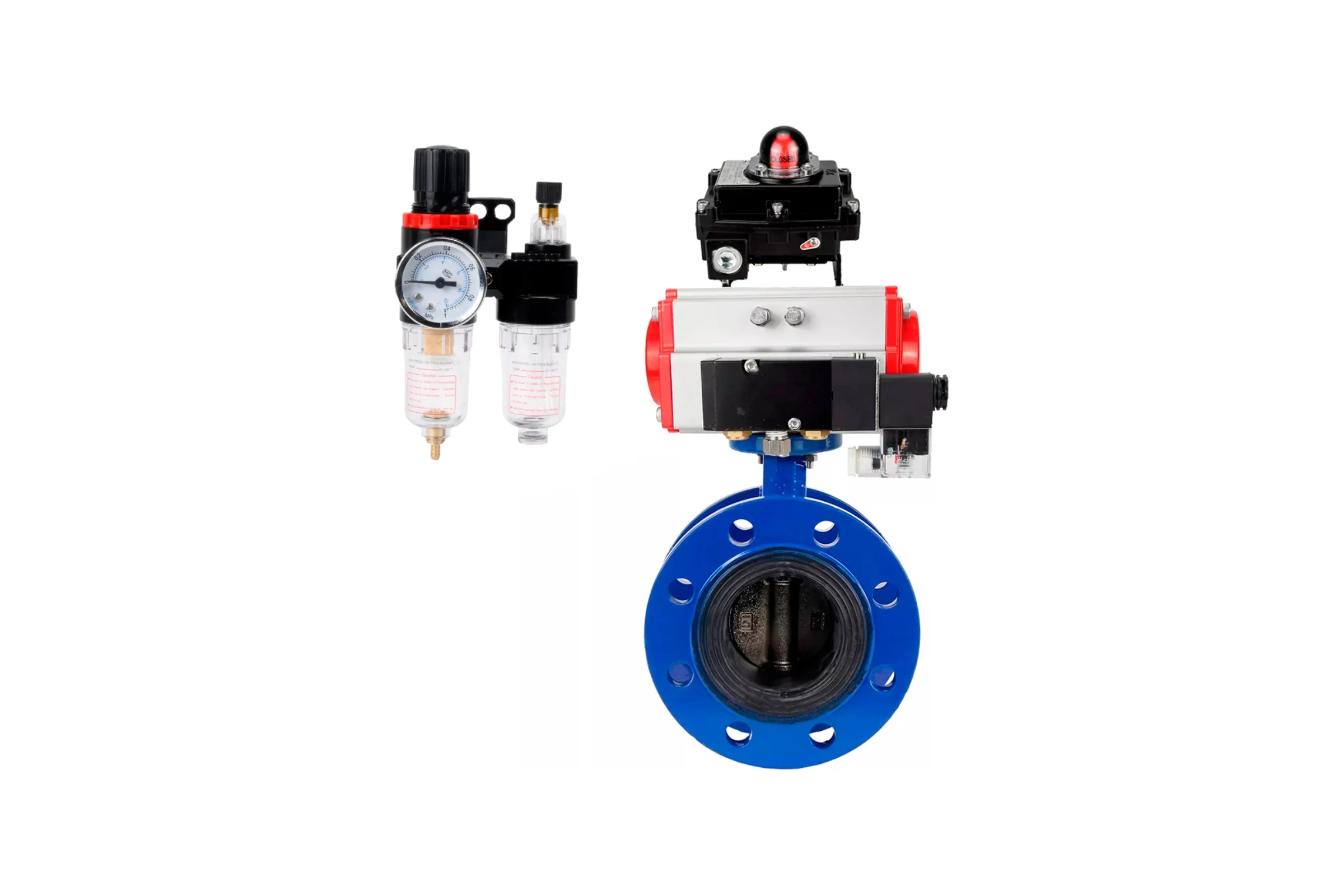 Затвор дисковый DN.ru GGG40-304-EPDM-2W-F-H Ду100 Ру16 пневмопривод SA-140, пневмораспределитель 24VDC, БКВ LSB-410, БПВ D050-56611