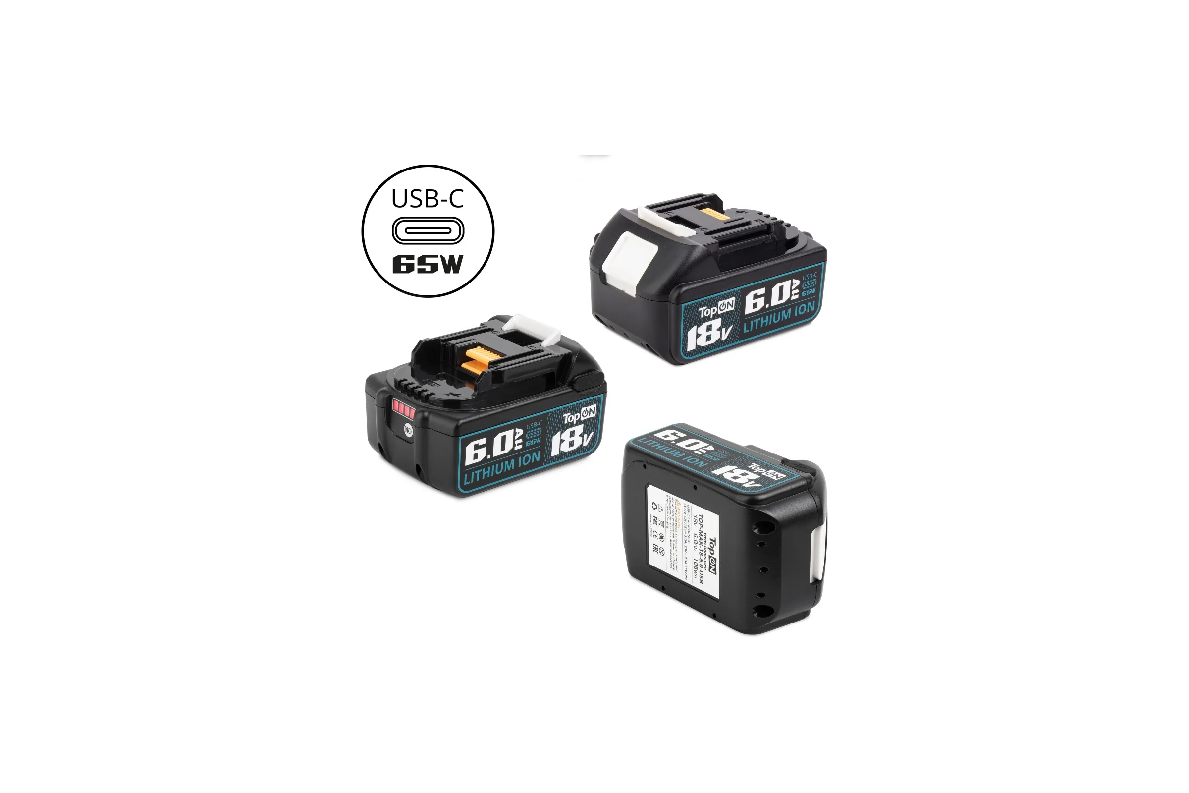 Аккумулятор TopOn BL1850B 18V 6.0Ah (Li-ion) с USB портом. PN: 197280-8 TOP-MAK-18-6.0-USB