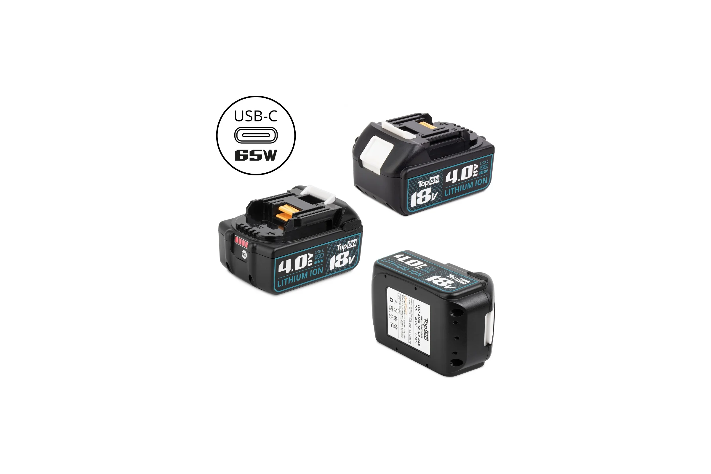 Аккумулятор TopOn BL1850B 18V 4.0Ah (Li-ion) с USB портом. PN: 197280-8 TOP-MAK-18-4.0-USB
