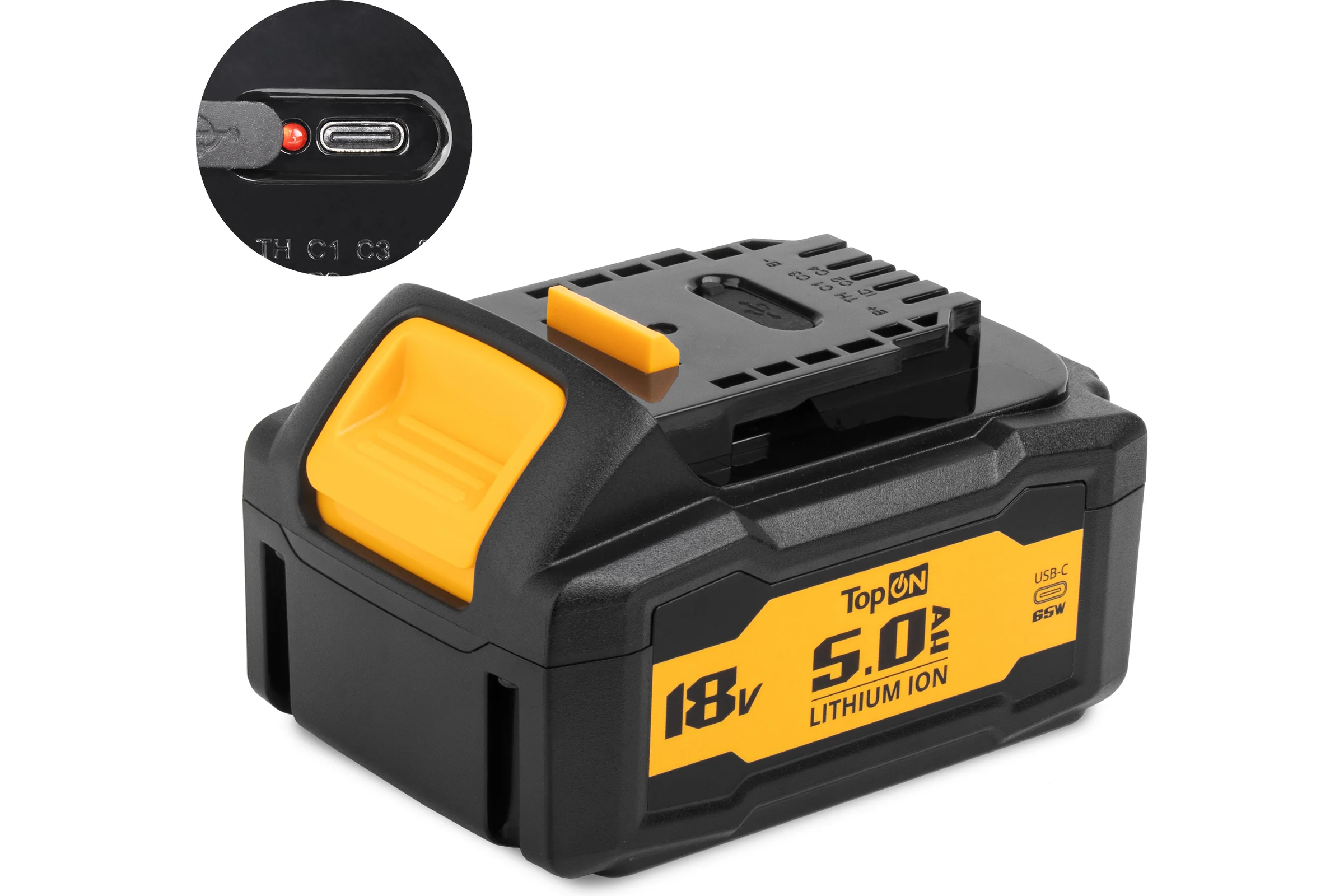 Аккумулятор TopOn 18V 5.0Ah (Li-ion) с USB портом. PN: DCB184 TOP-DEW-18-5.0-USB