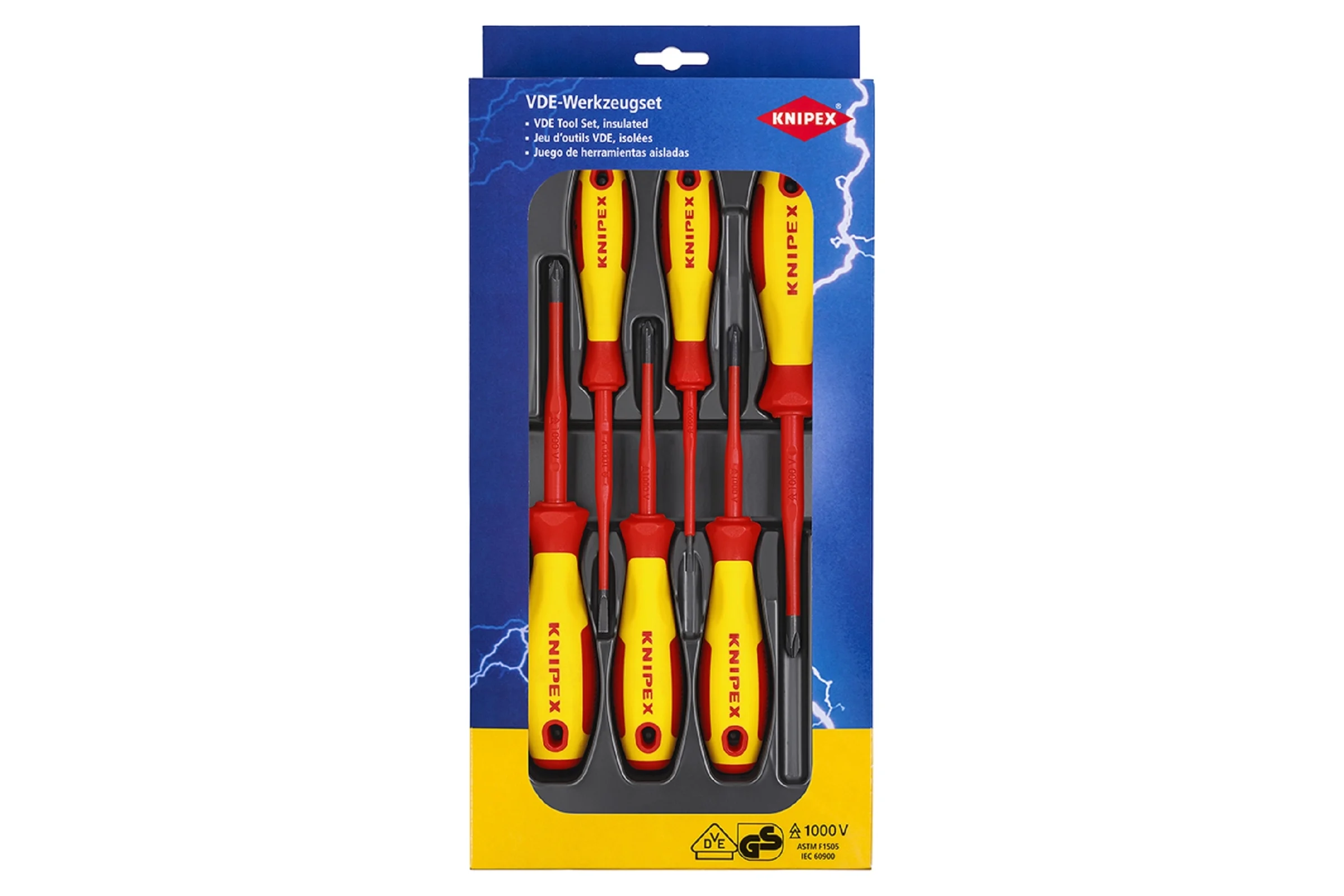 Набор тонких отверток KNIPEX VDE 1000В, 6 пр, SL2.5/4.0 шлиц, PH1/2 крест., PZ1/2, KN-002012V04
