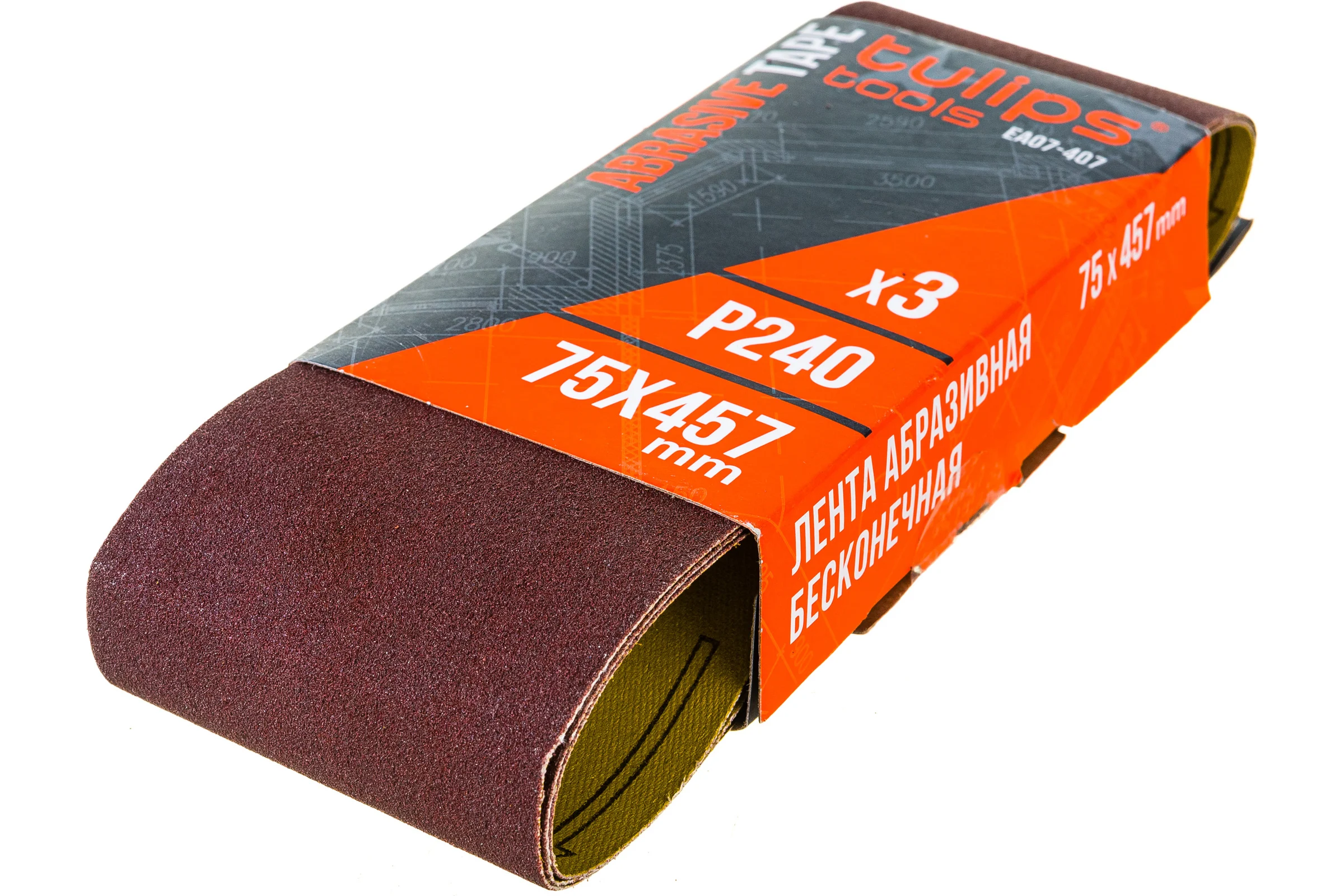 Лента шлифовальная (3 шт; 75х457 мм; P240) Tulips tools EA07-407