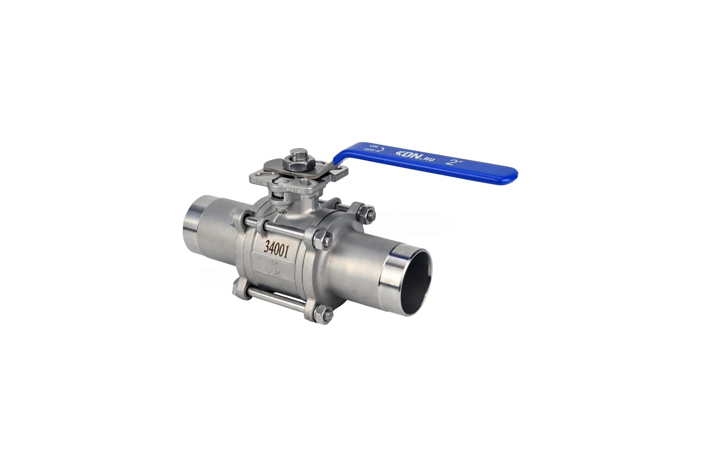 Кран шаровой DN.ru 304-304-PTFE-W-ISO-H Ду150 Ру16 полнопроходной, 3-составной, под приварку, с рукояткой D160-53635